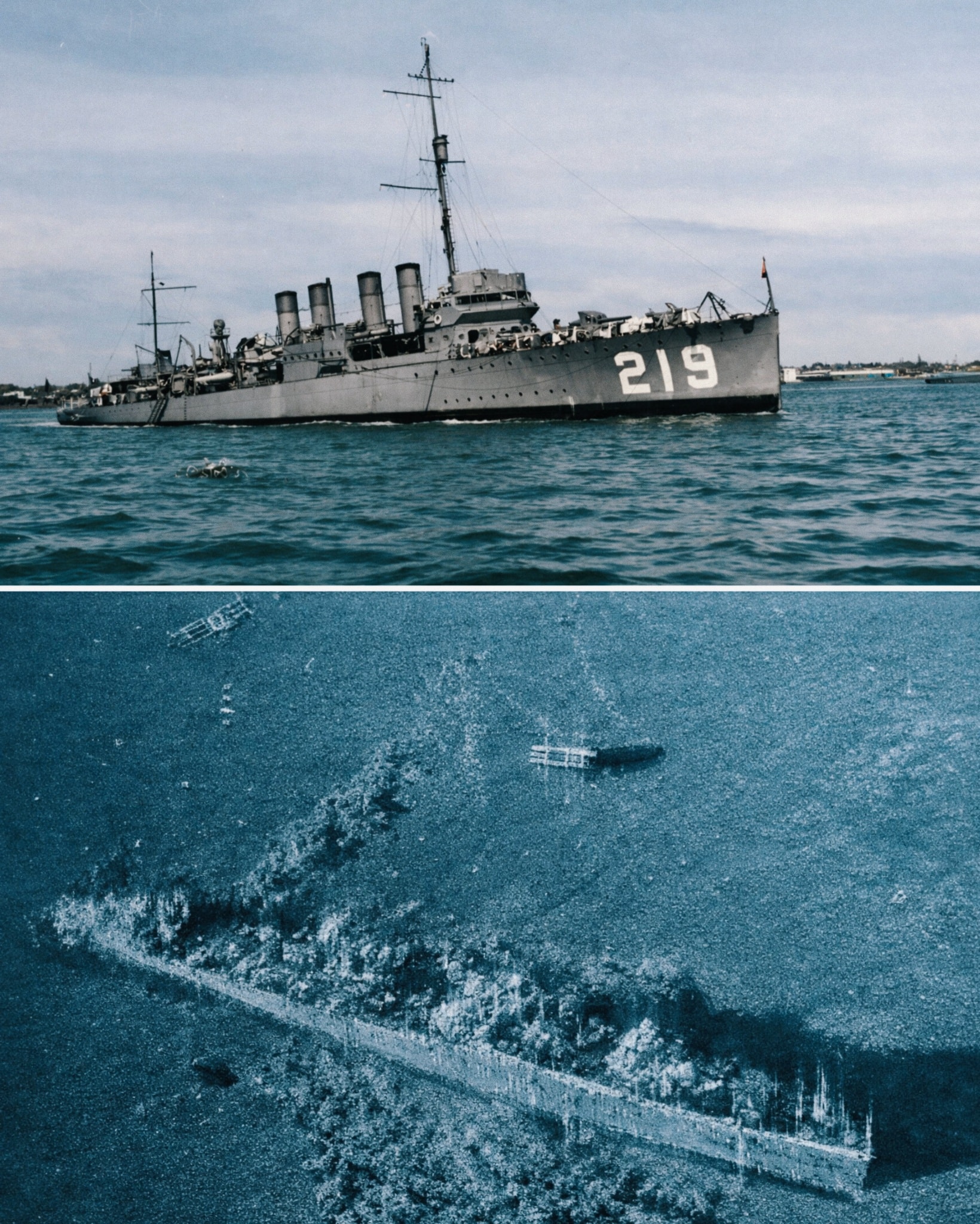 USS Edsall (DD-219) rests on the seabed about 18,000 feet deep in 