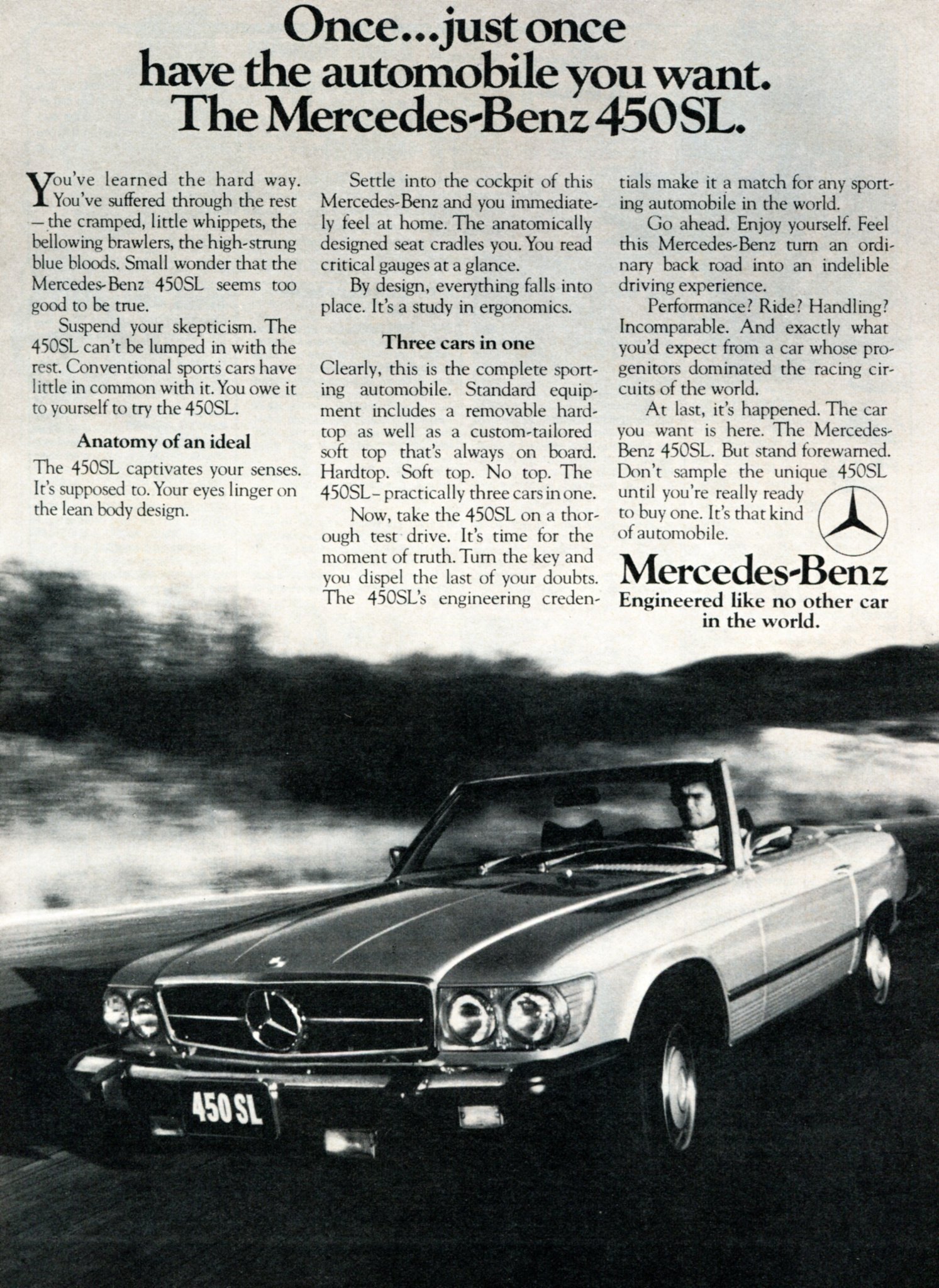 1974 Mercedes-Benz R107 450 SL Ad. Time Magazine, November 26th 1973.