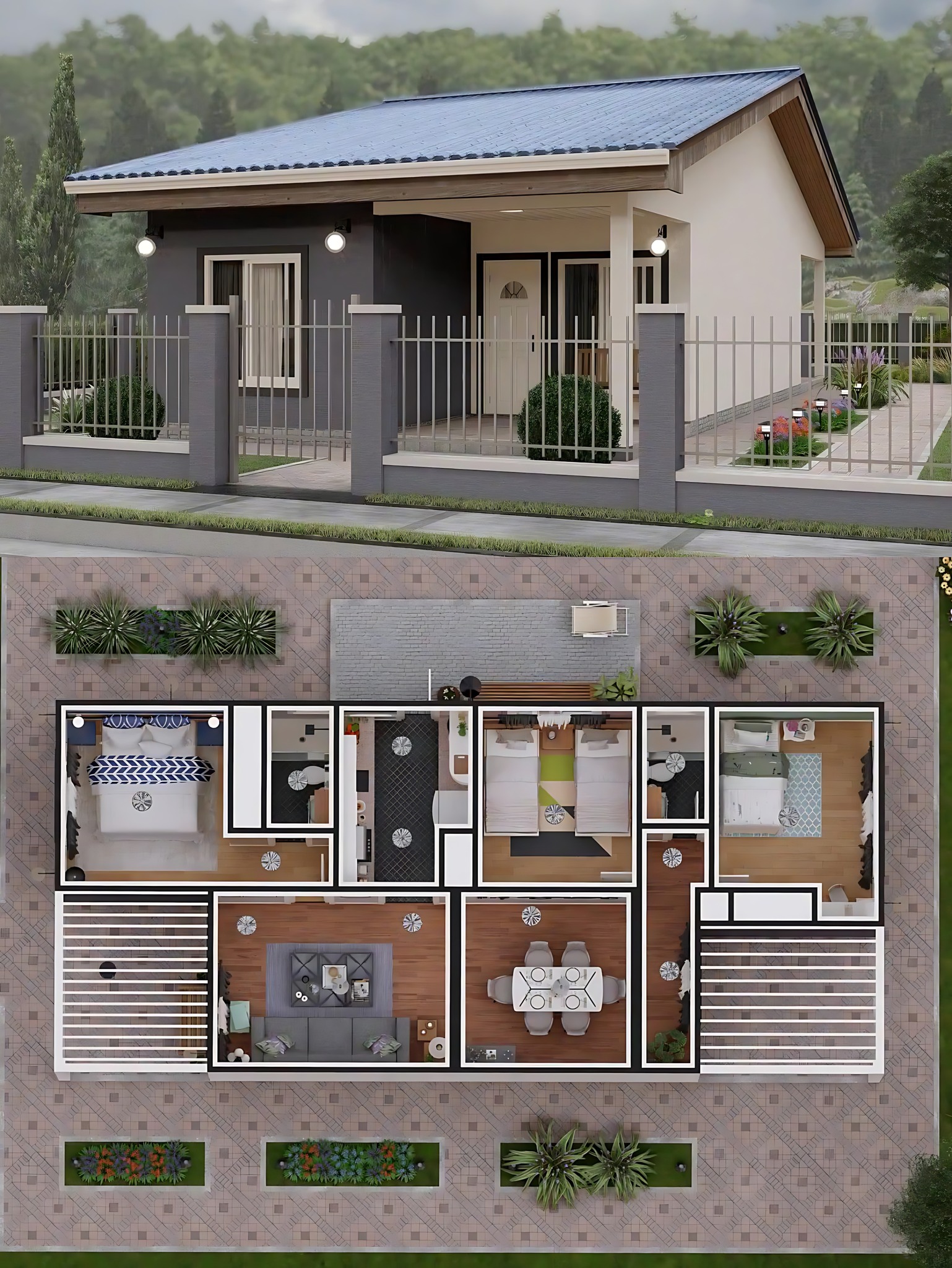 dreamflow-a-single-story-house-combining-a-3d-rendering-of-the