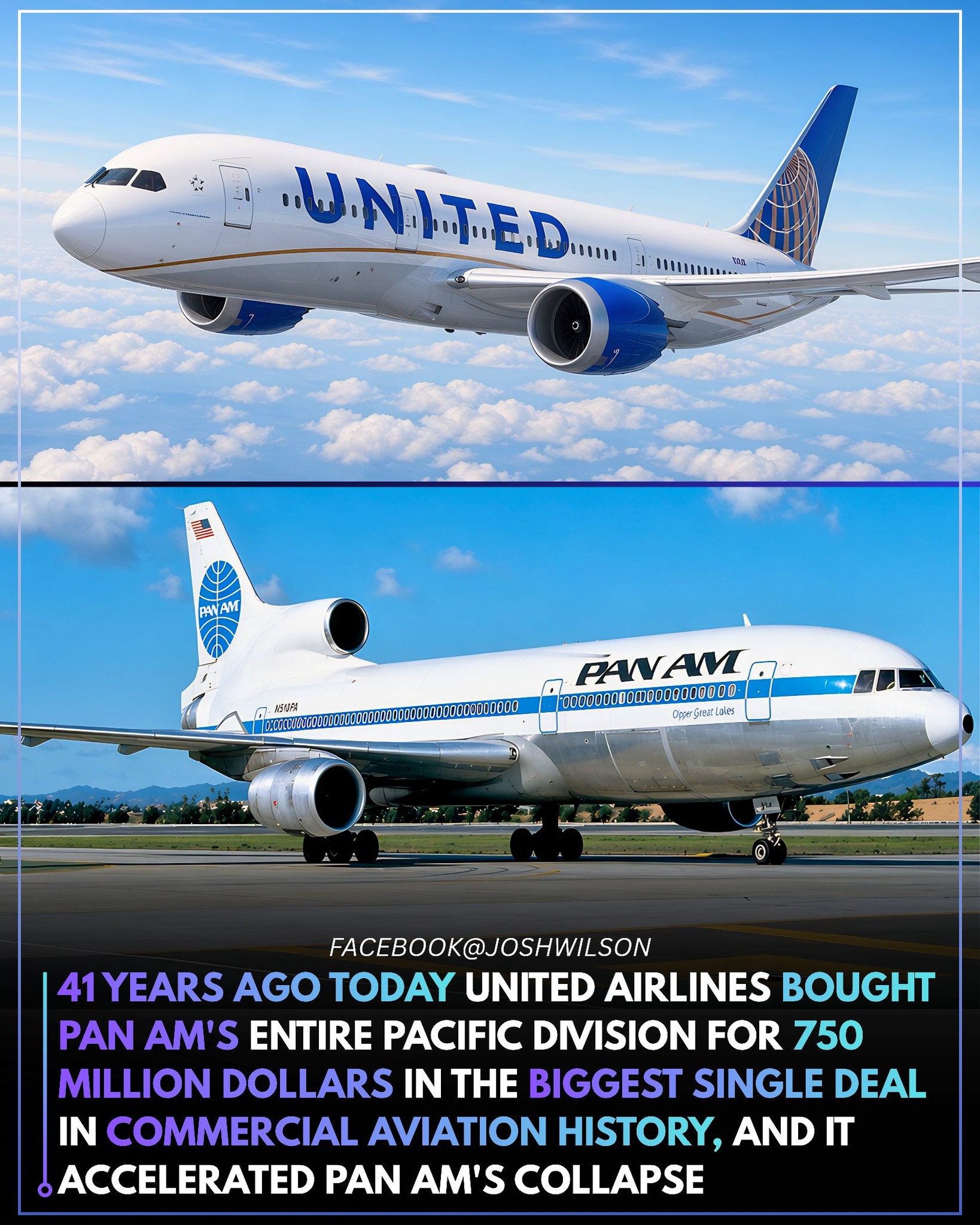 United Airlines buys Pan Am's Pacific division