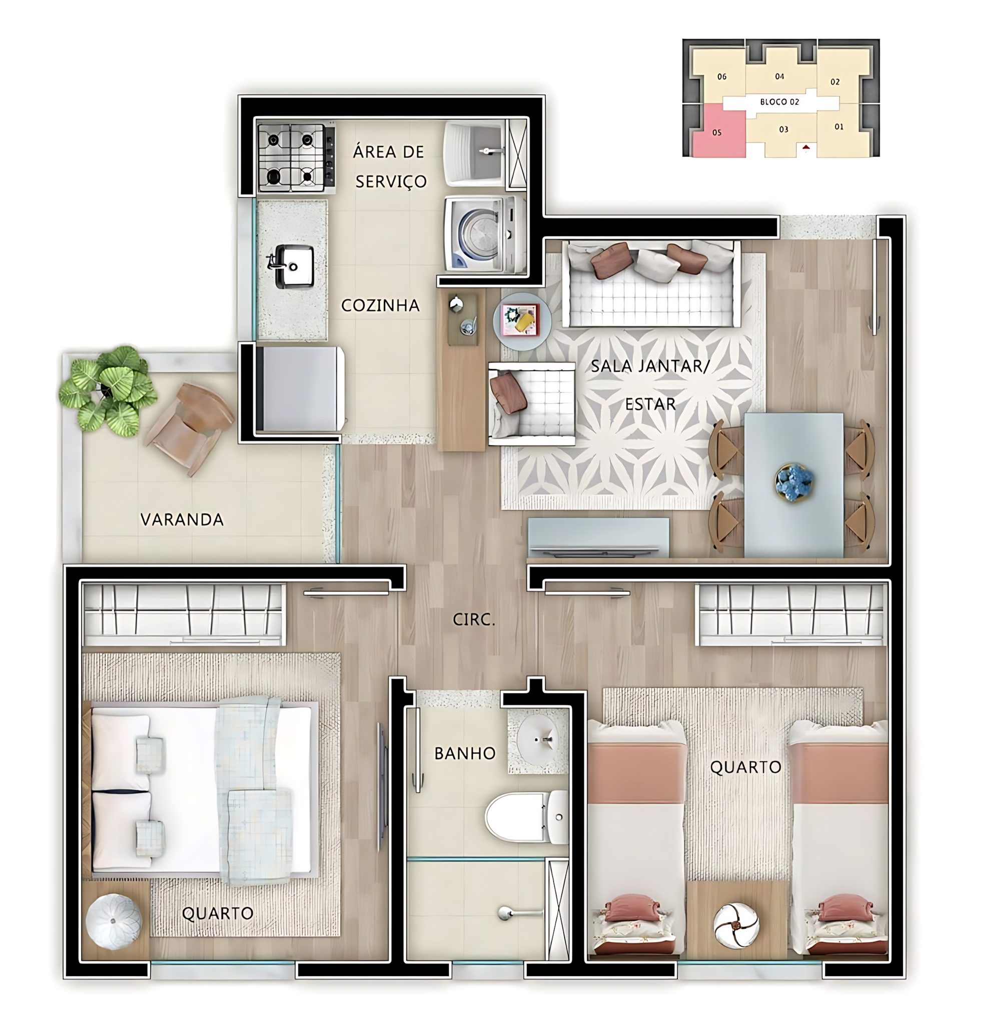 DreamFlow - a top-down view of a floor plan, likely for an apartment ...