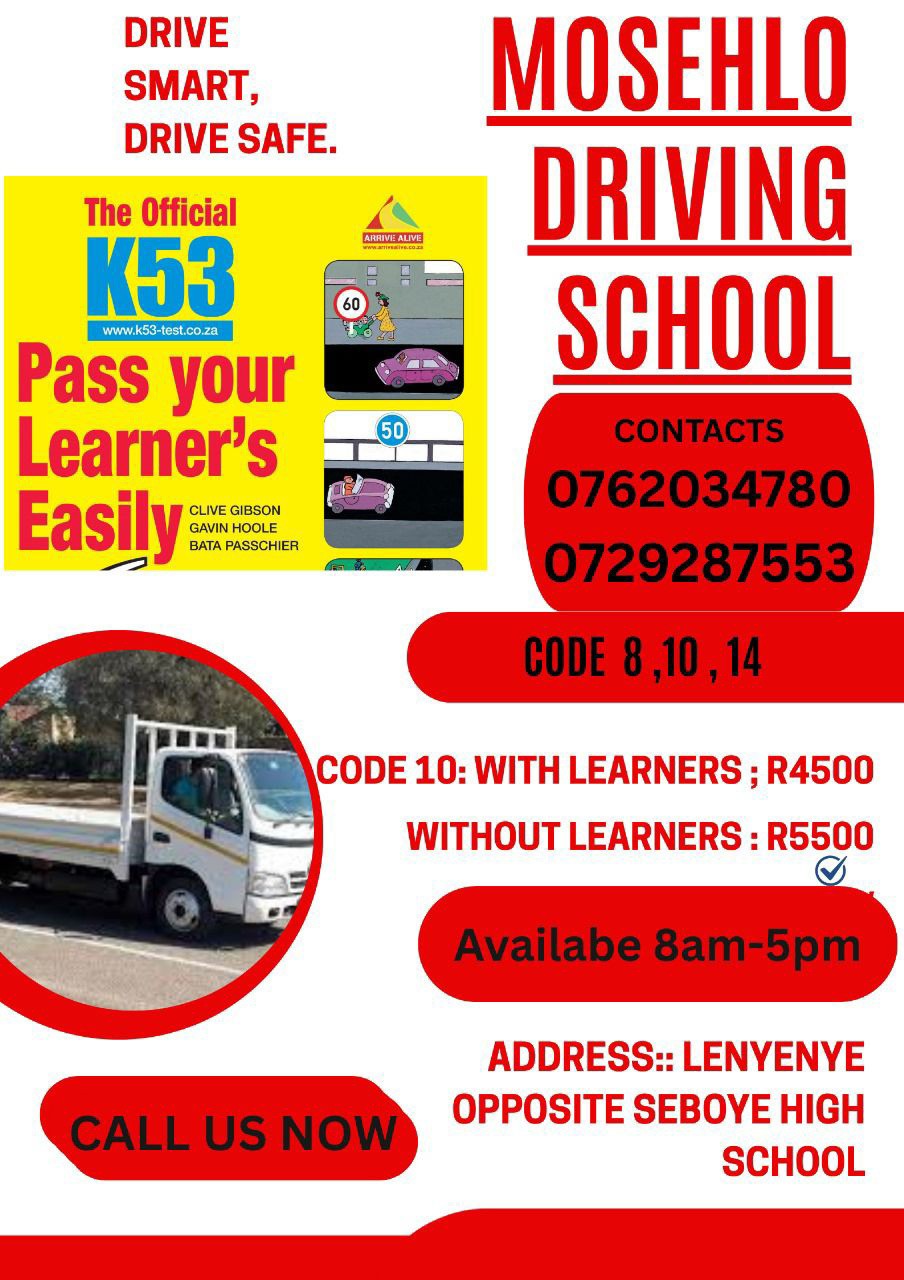 MOSEHLO DRIVING SCHOOL | LENYENYE Boost your chances of getting a