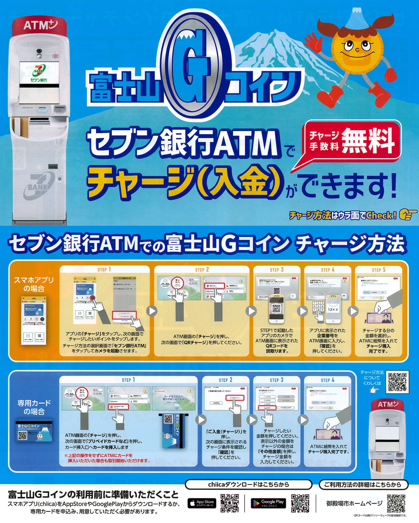 富士山Gコイン - セブン銀行ATMで簡単チャージ！ 御殿場で使える地域 