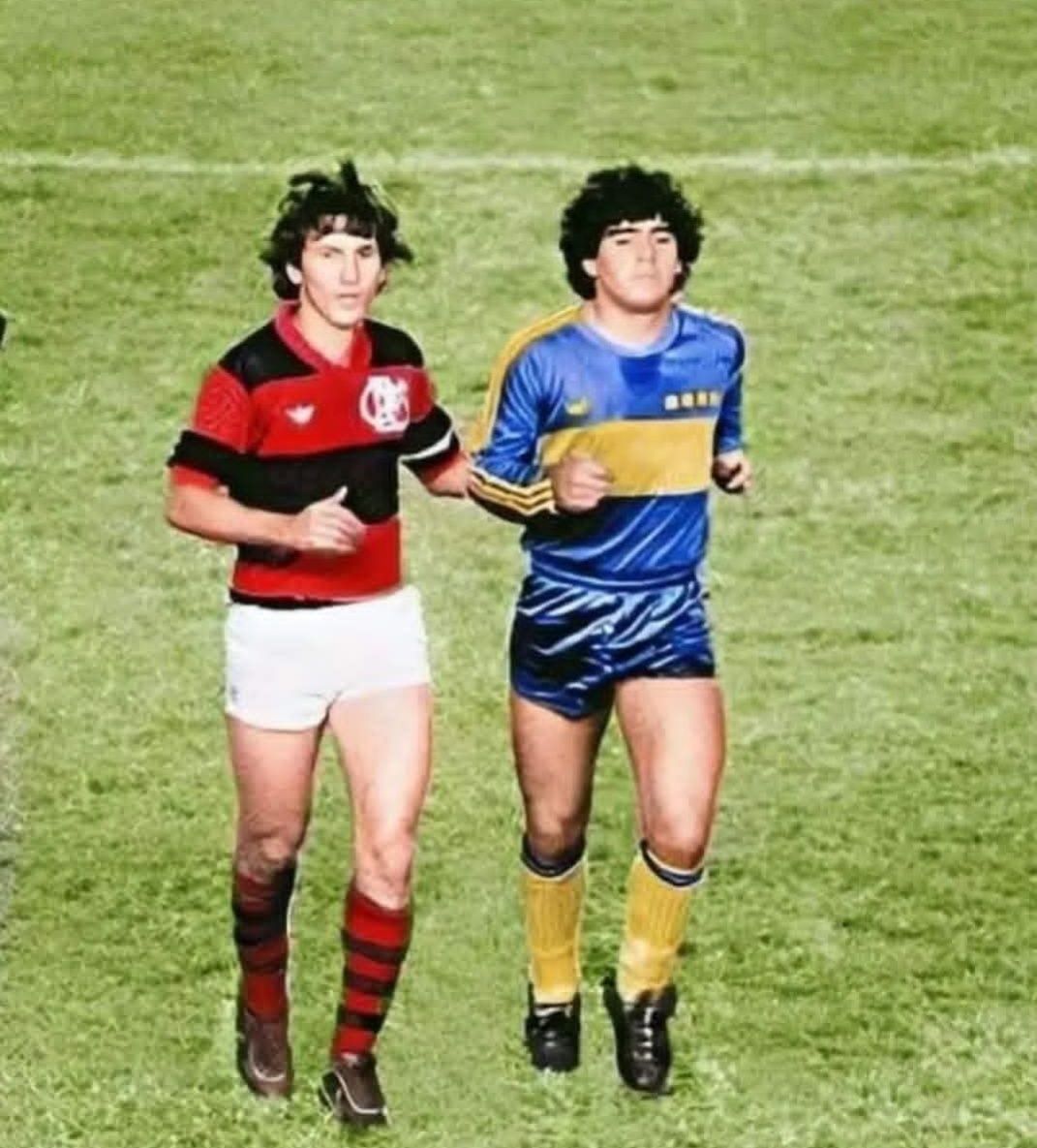 Zico and Maradona with the beautiful '10' Flamengo jersey.