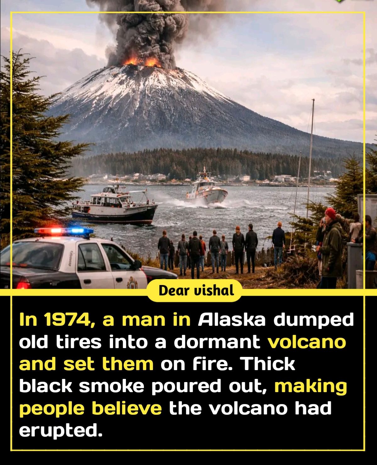 Alaska's Mount Edgecumbe volcano prank with burning tires