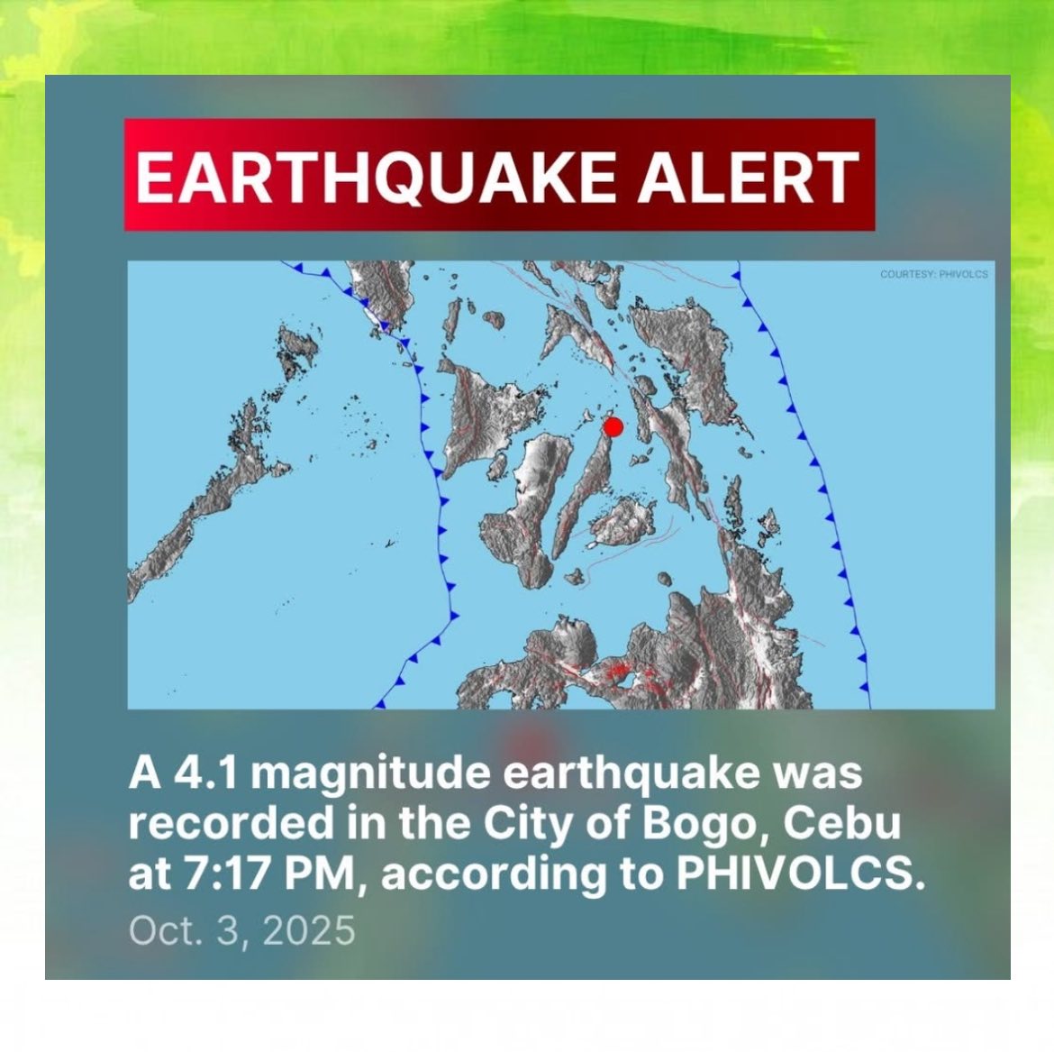 Rai - Naitala ang magnitude 4.1 na lindol sa Bogo City, Cebu kaninang 7 ...