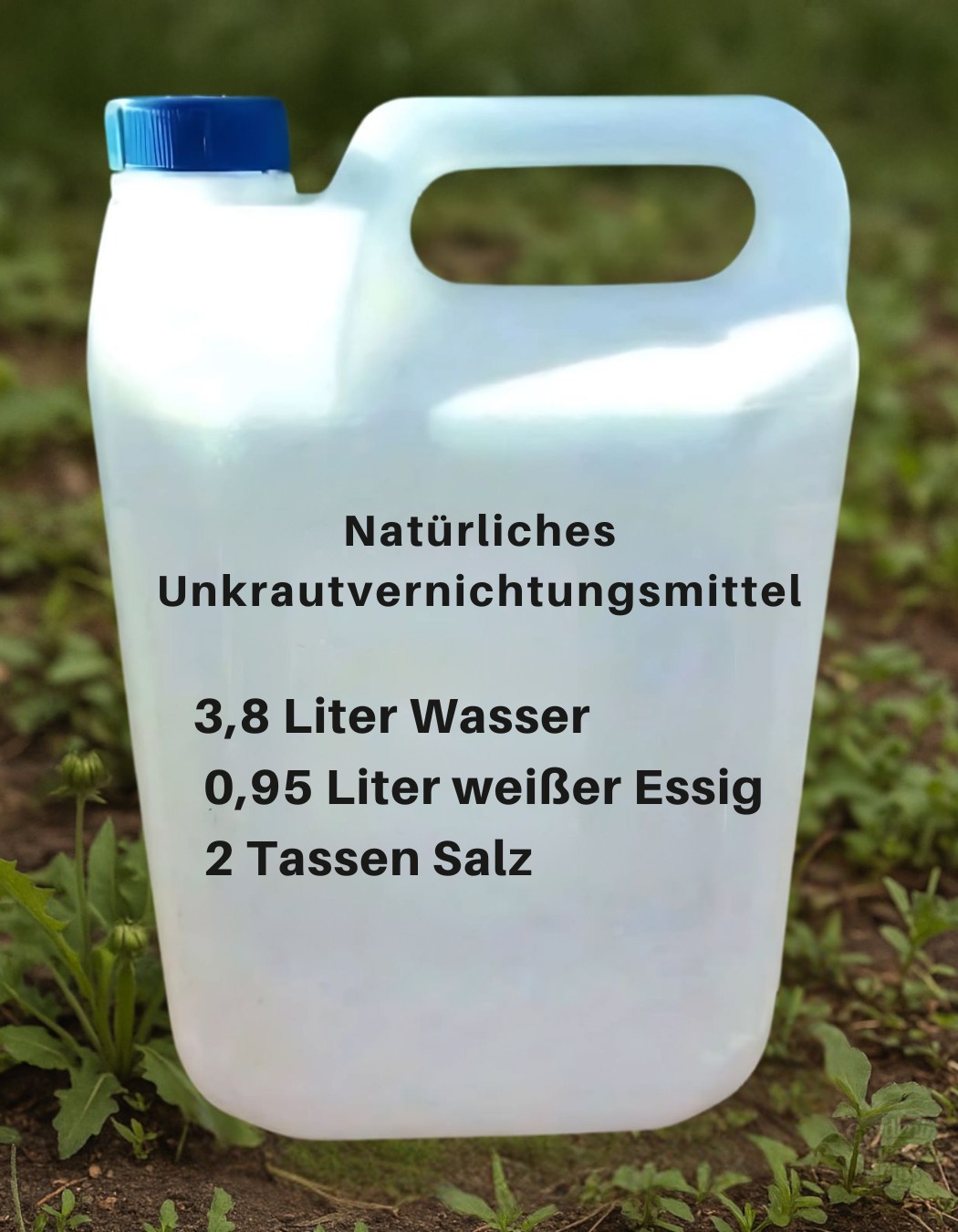 💡 Alle Zutaten gut vermischen und direkt auf unerwünschtes Unkraut sprühen – am besten mit einer Sprühflasche oder einem Drucksprüher. Nicht in der Nähe von Nutzpflanzen anwenden, da die Mischung auch