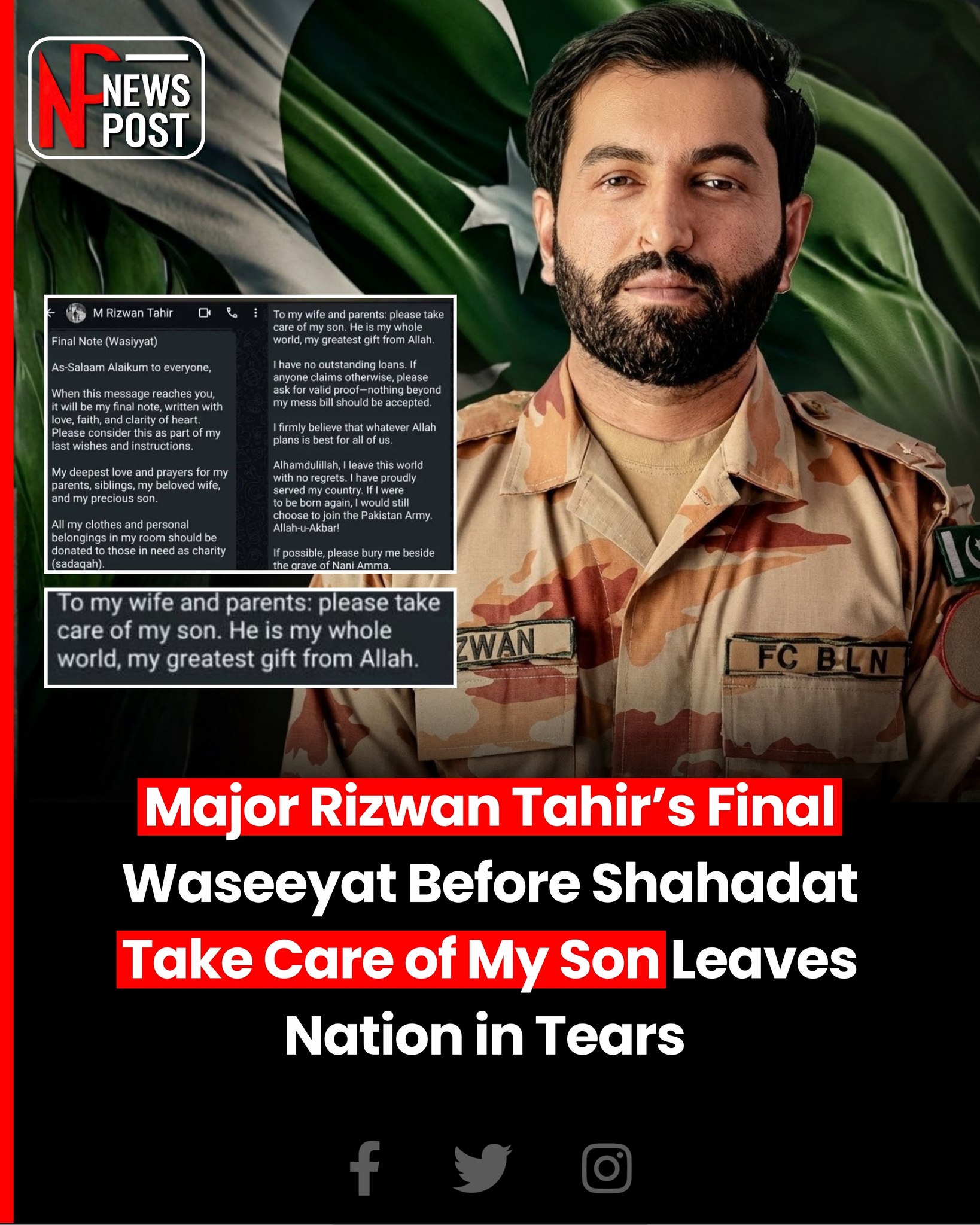 News - Major Rizwan Tahir’s Final Waseeyat Before Shahadat Take Care of ...