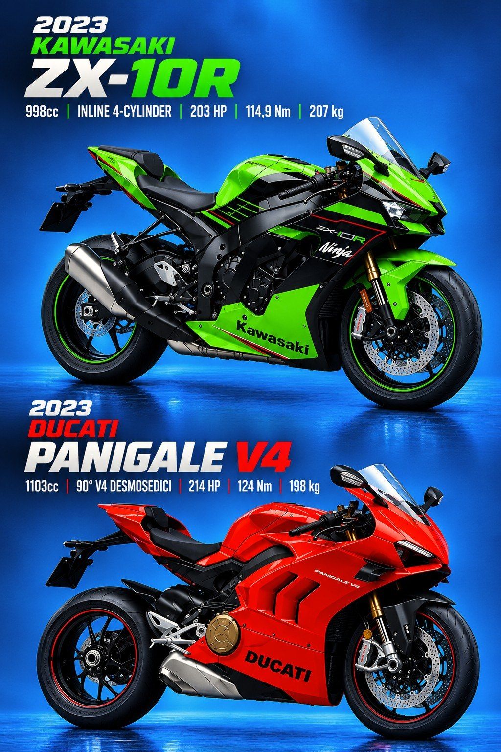 This 2023 Kawasaki Ninja ZX-10R and 2023 Ducati Panigale V4 R
