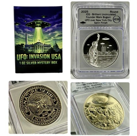 PRE-SALE 2025 Intaglio Mint UFO Invasion USA 1 oz Silver Mystery