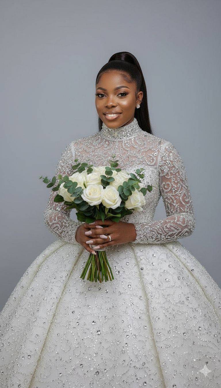 lady wears wedding dress Luxurious crystal-beaded portrait reversible pattern