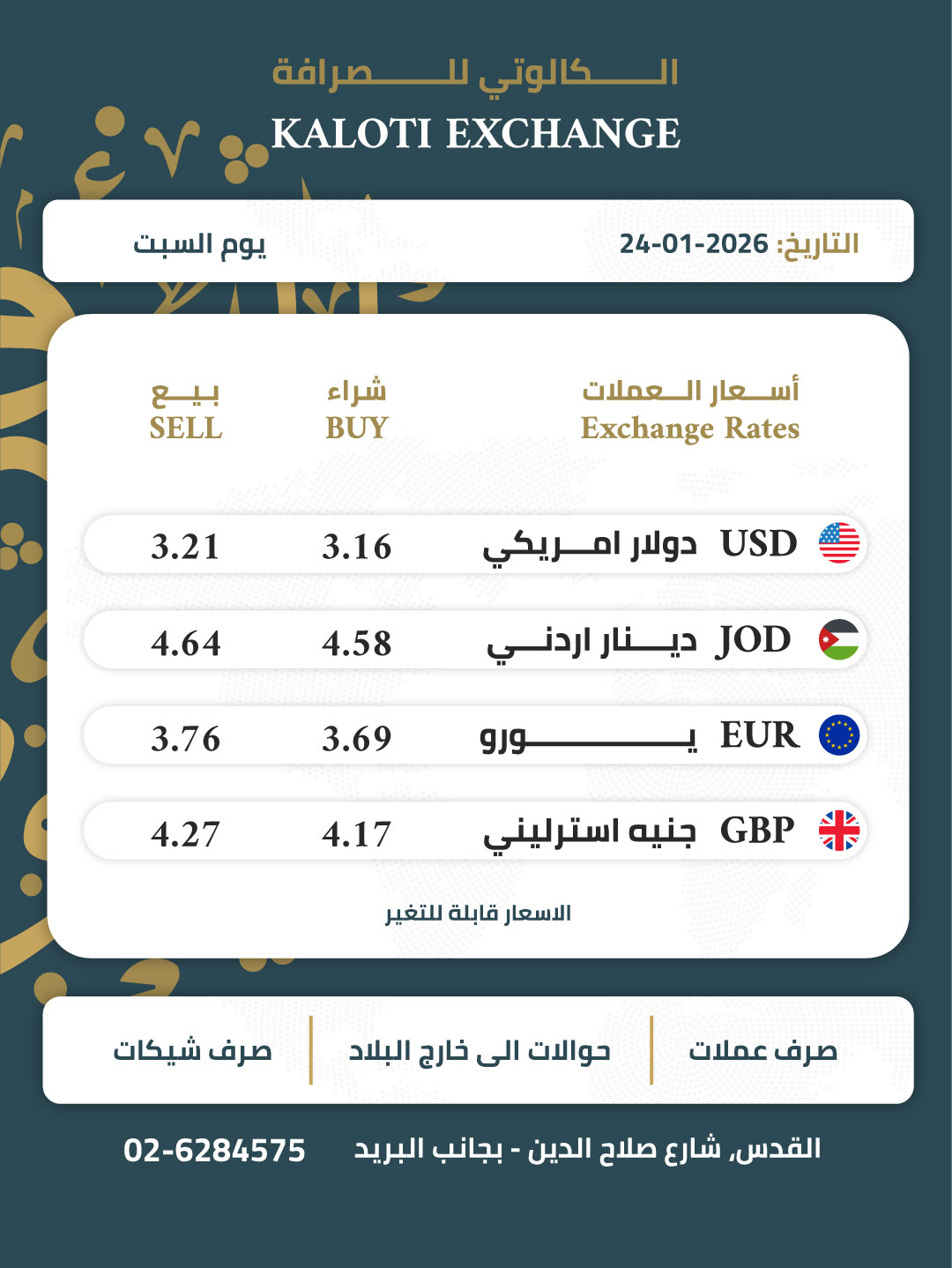 التاريخ:24-1-2026... - Kaloti Exchange الكالوتي للصرافة | Facebook