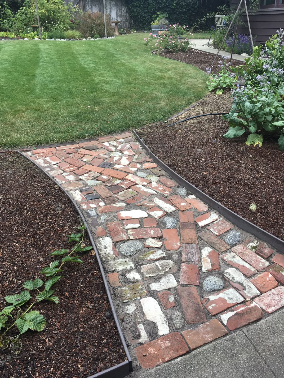 Top - I made this garden path using old bricks and river stones for a ...