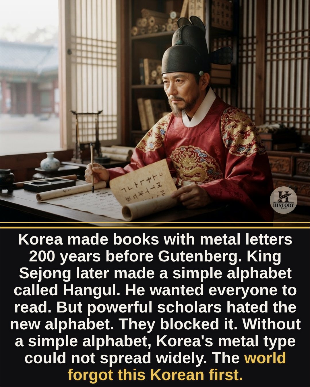 The History - In 1443, a Korean king invented a new alphabet. King