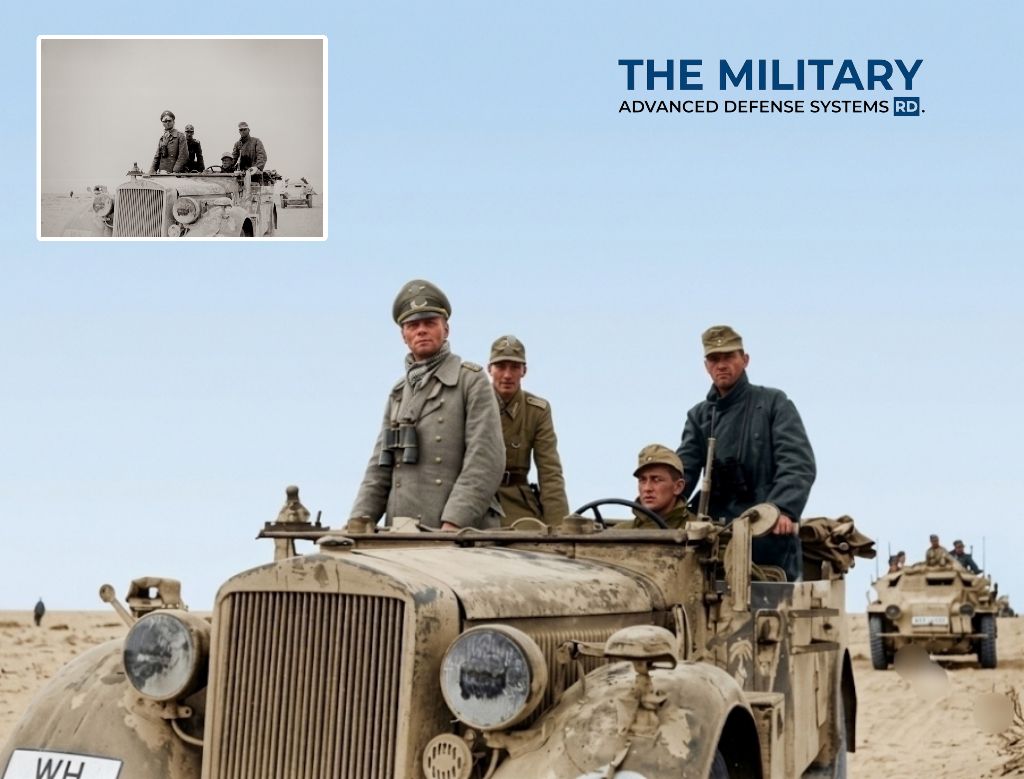 Erwin Rommel in a 1937 Horch staff car with the 15th Panzer