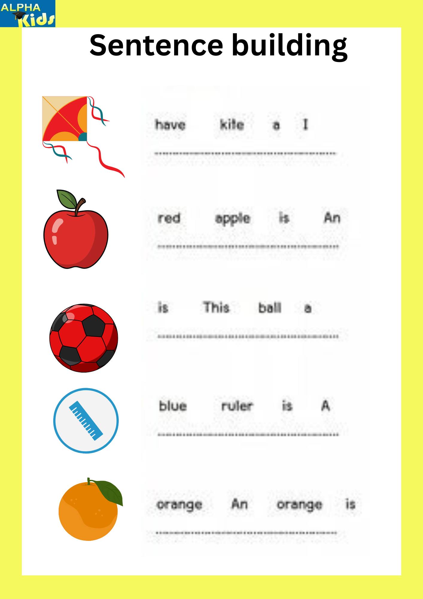 Sentence building... - Alpha kids :worksheets and activities | Facebook