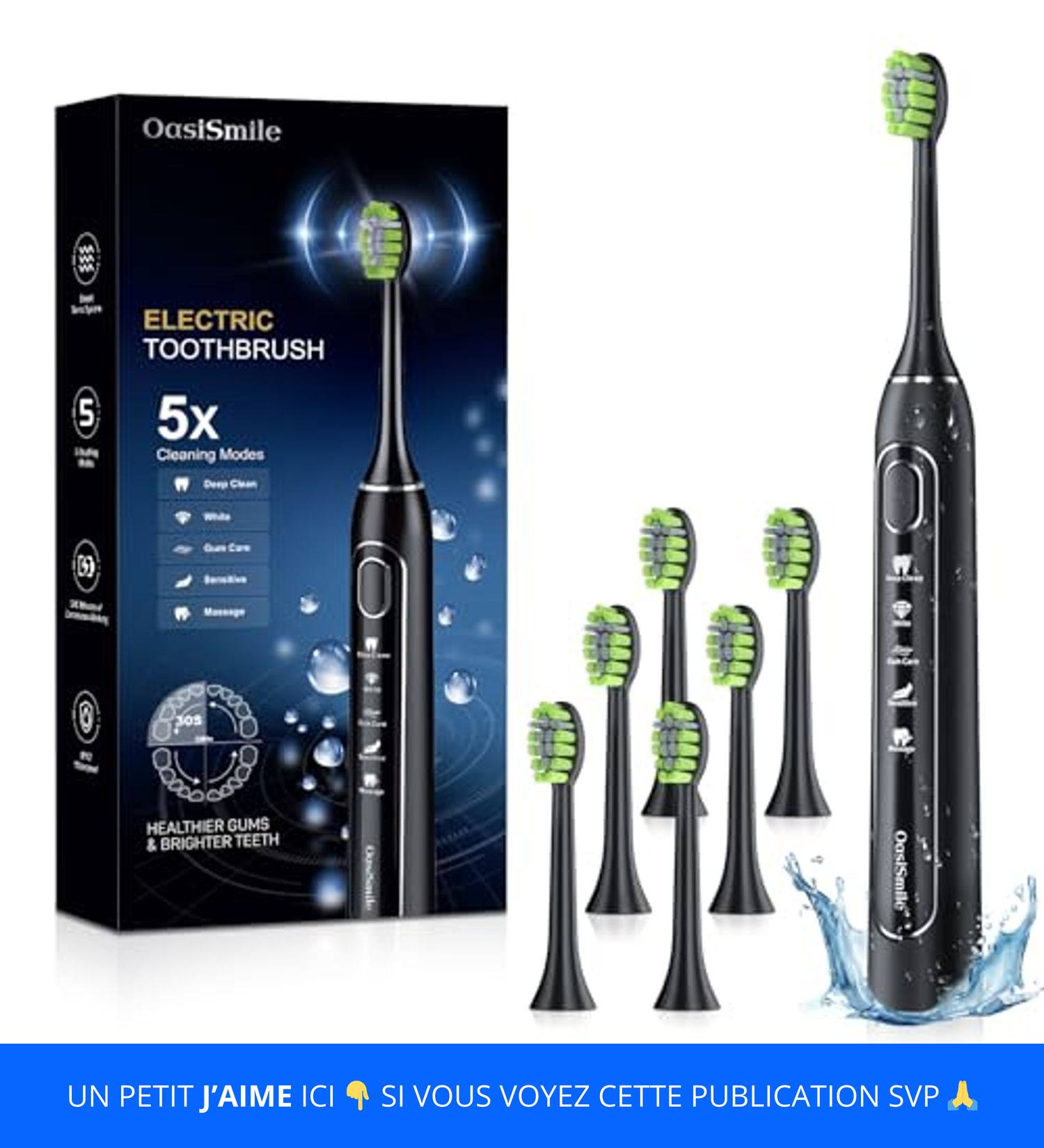 Brosse à Dents électrique Sonique Five – 31000 Mouvements/min, Autonomie 15 Jours, LED