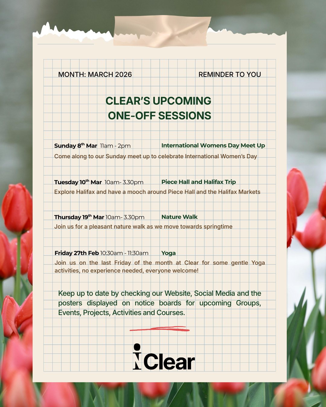 Clear Kirklees - Clear’s One‑Off Sessions for March 2026... | Facebook