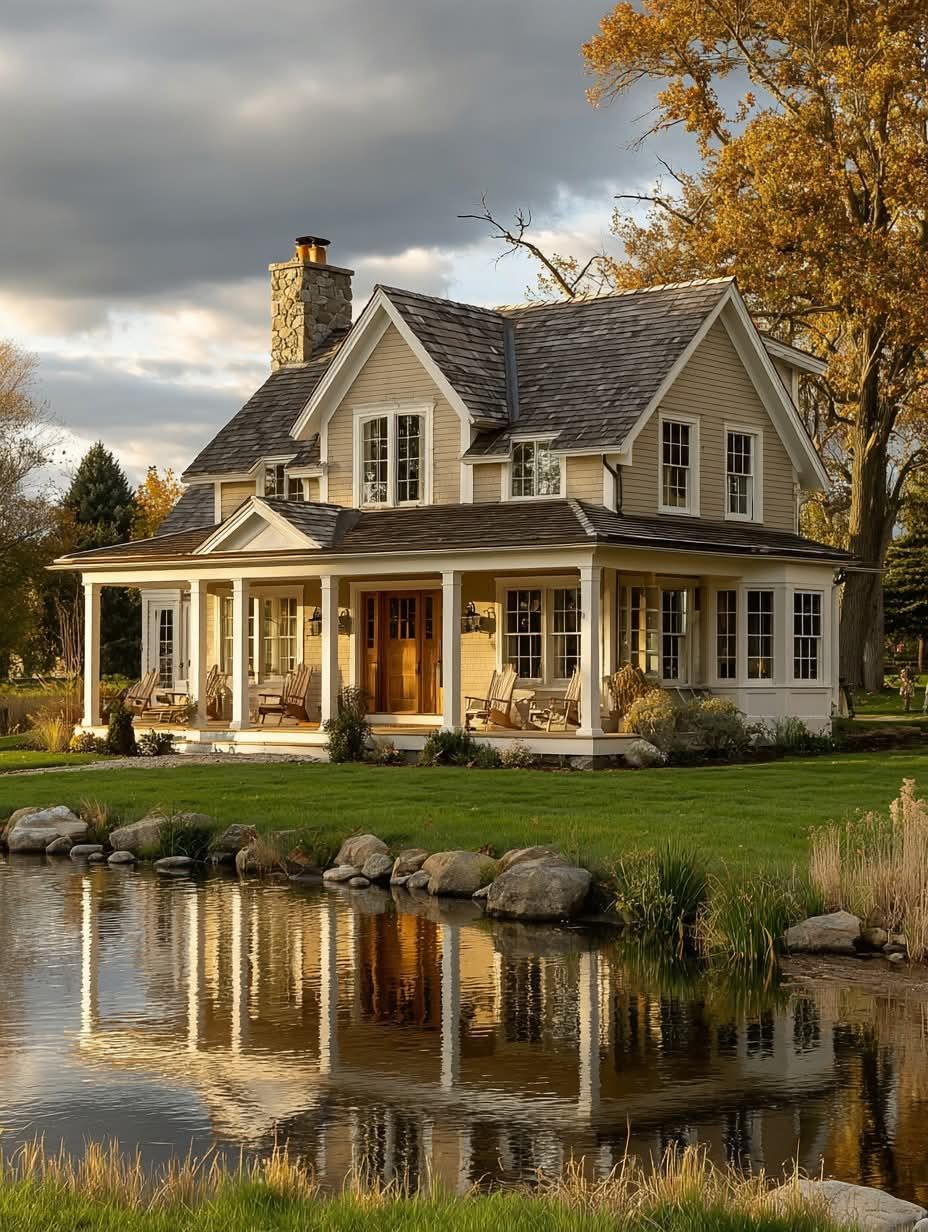 Golden hour at the lake house. ✨🏡🌅