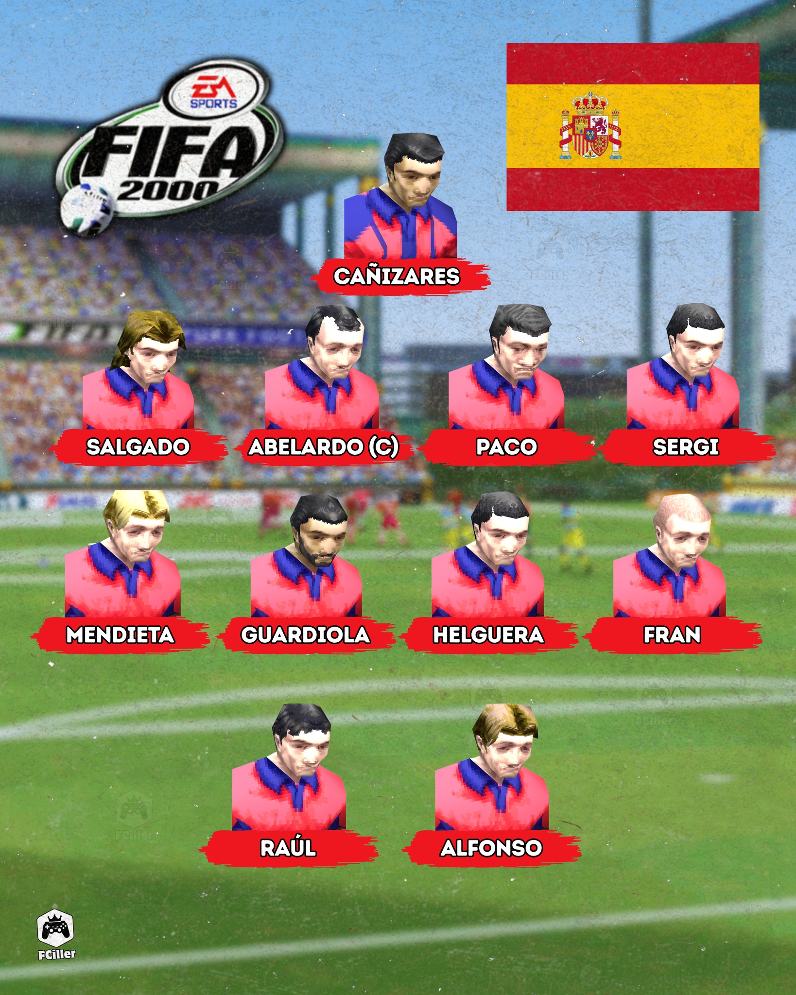 Retro Spain Squad — FIFA 2000 ❤️💛 This is the Spain XI on FIFA