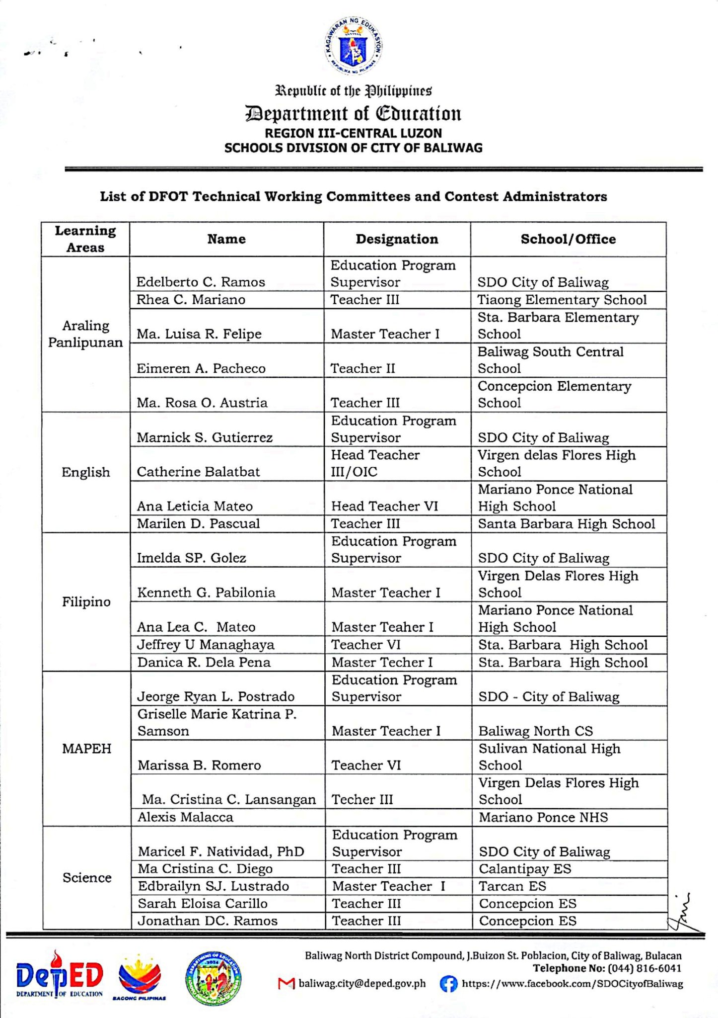 DepEd City of... - DepEd City of Baliwag-Records Unit