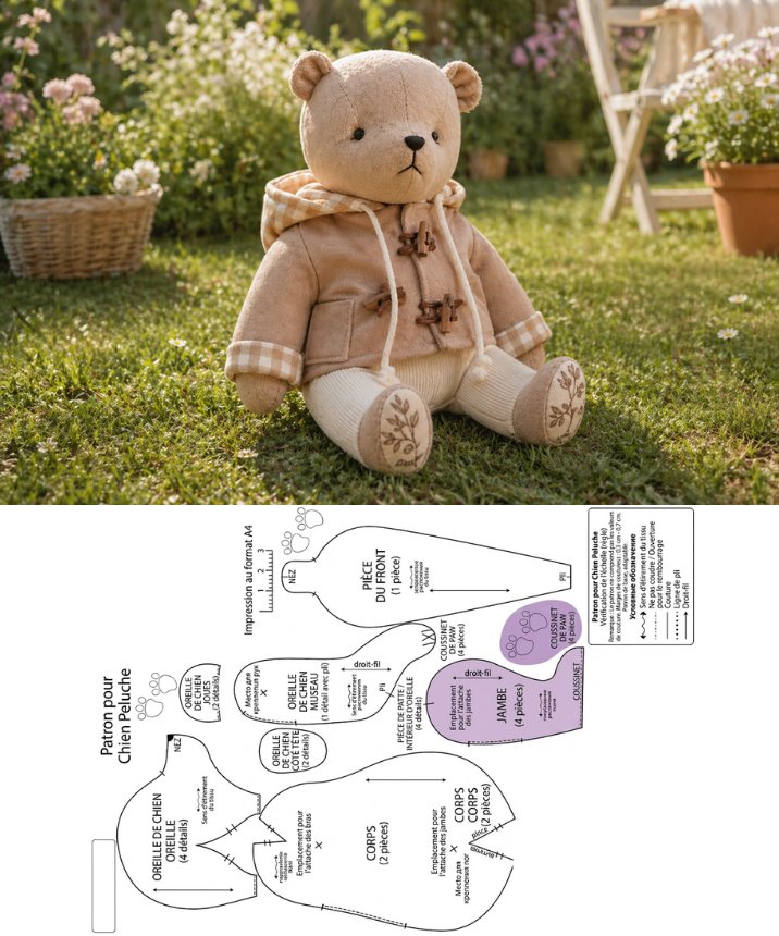 Ours en peluche assis – Patron de couture PDF | ours en peluche