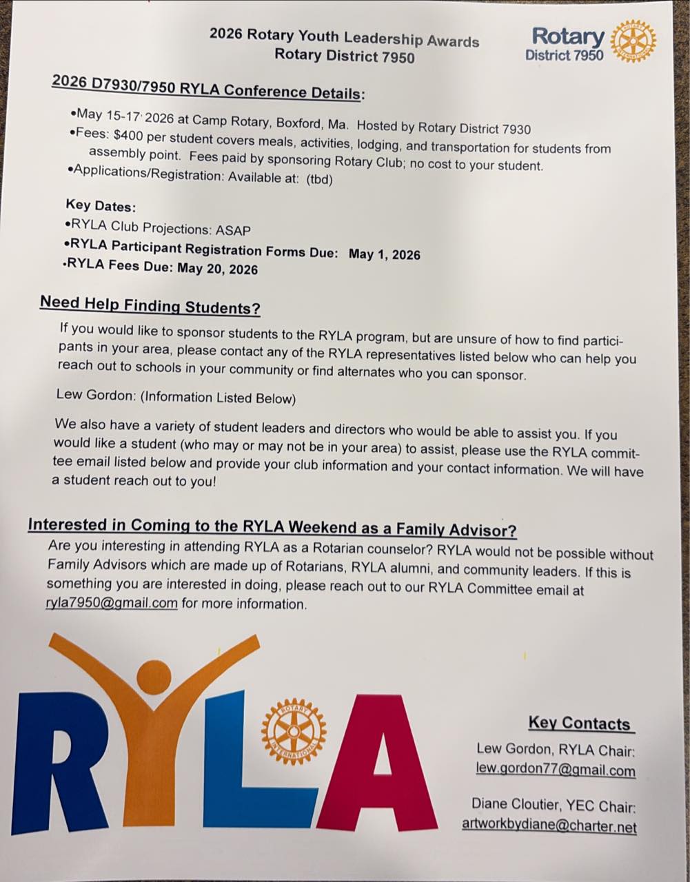 Rotary - RYLA - yes it’s almost here! Let’s connect those kids to these ...