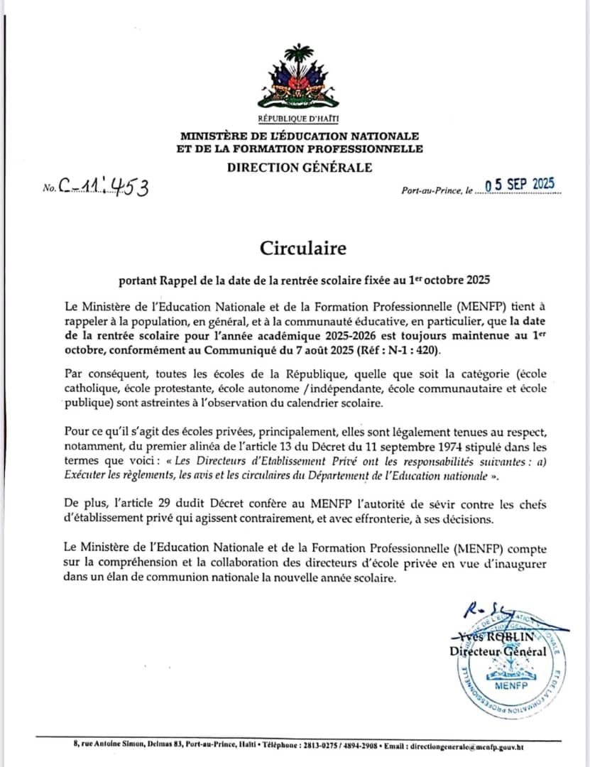 Galaxie - Rentrée des classes : le MENFP rappelle la date officielle ...