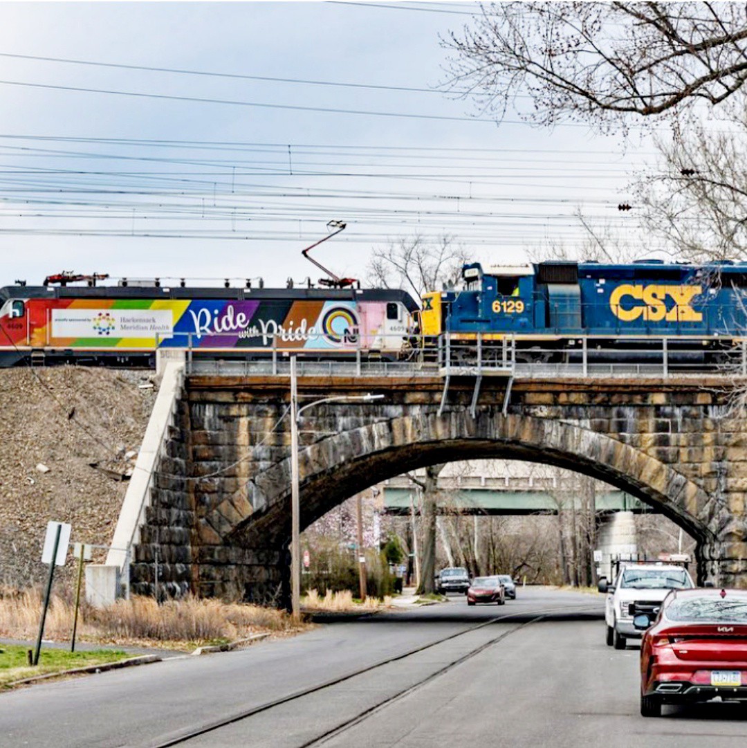 A rare encounter in Morrisville as CSX 6129 hauls NJ Transit's ALP