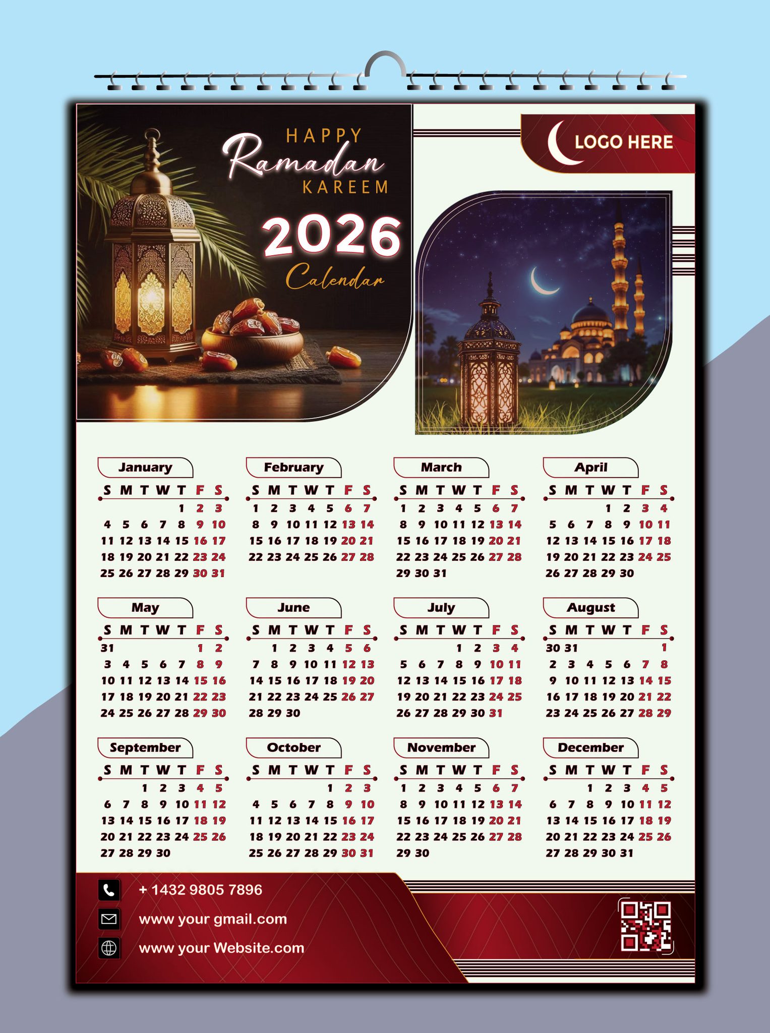 Minu Akther - 🌙 Ramadan Kareem 2026 Calendar Design for... | Facebook