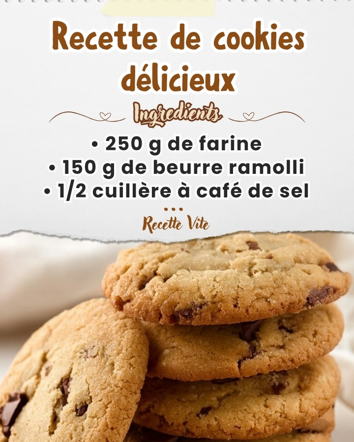 Recette - Recette de cookies délicieux Ingrédients : • 250 g de farine ...