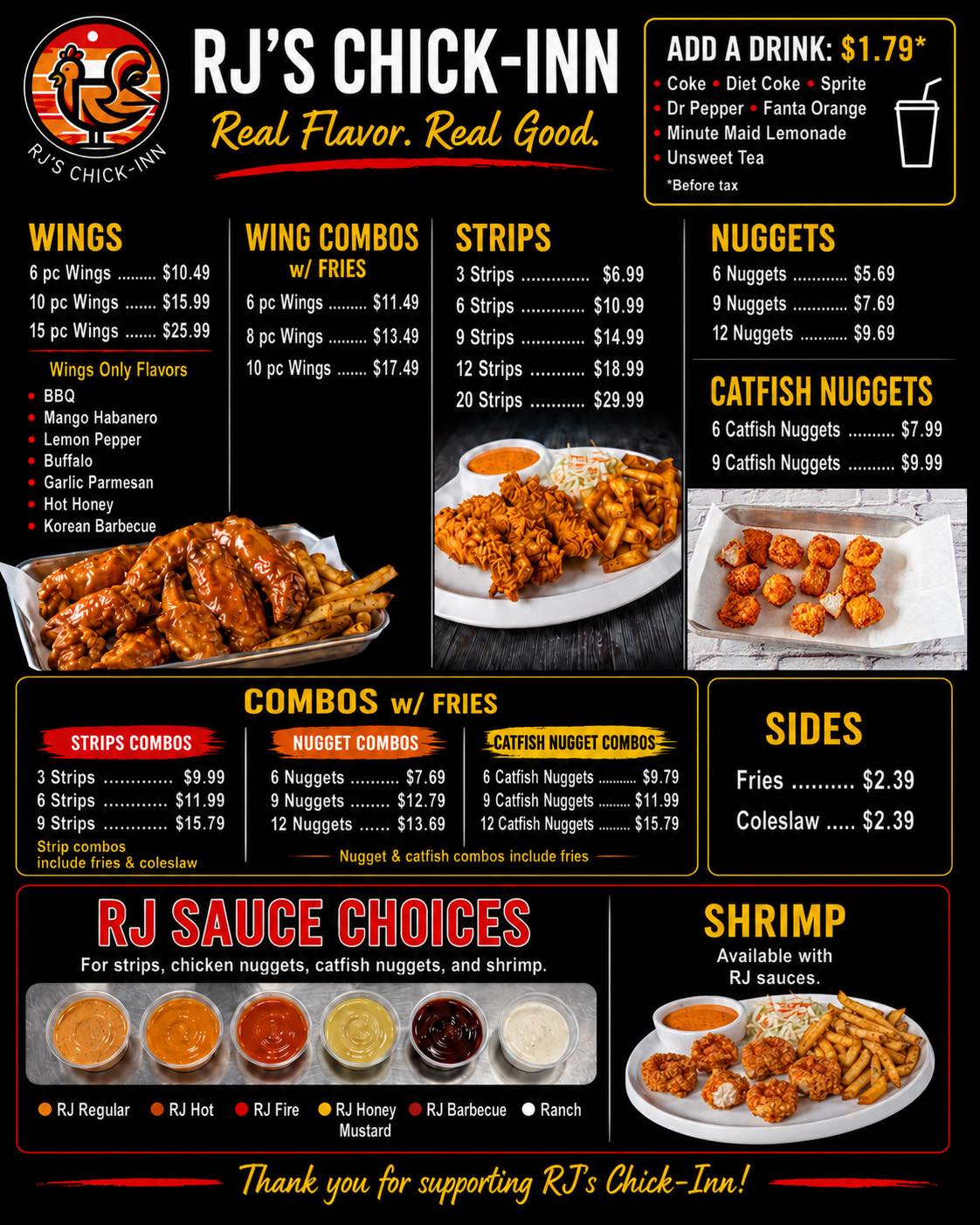 マック RJ's Chick-Inn menu with wings, strips, and nuggets | Los Lunas, NM