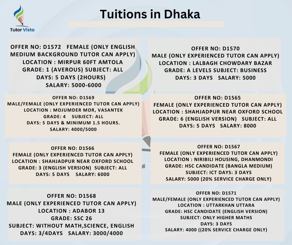 Tutor Vista Tuitions | Dhaka