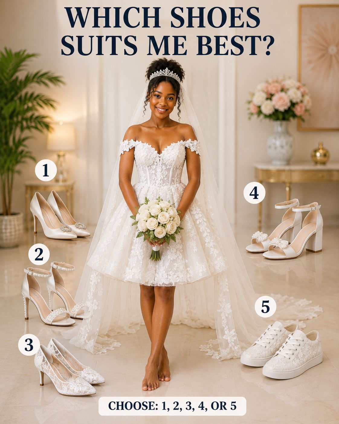 What color shoes go with black, white, or ivory wedding dresses?