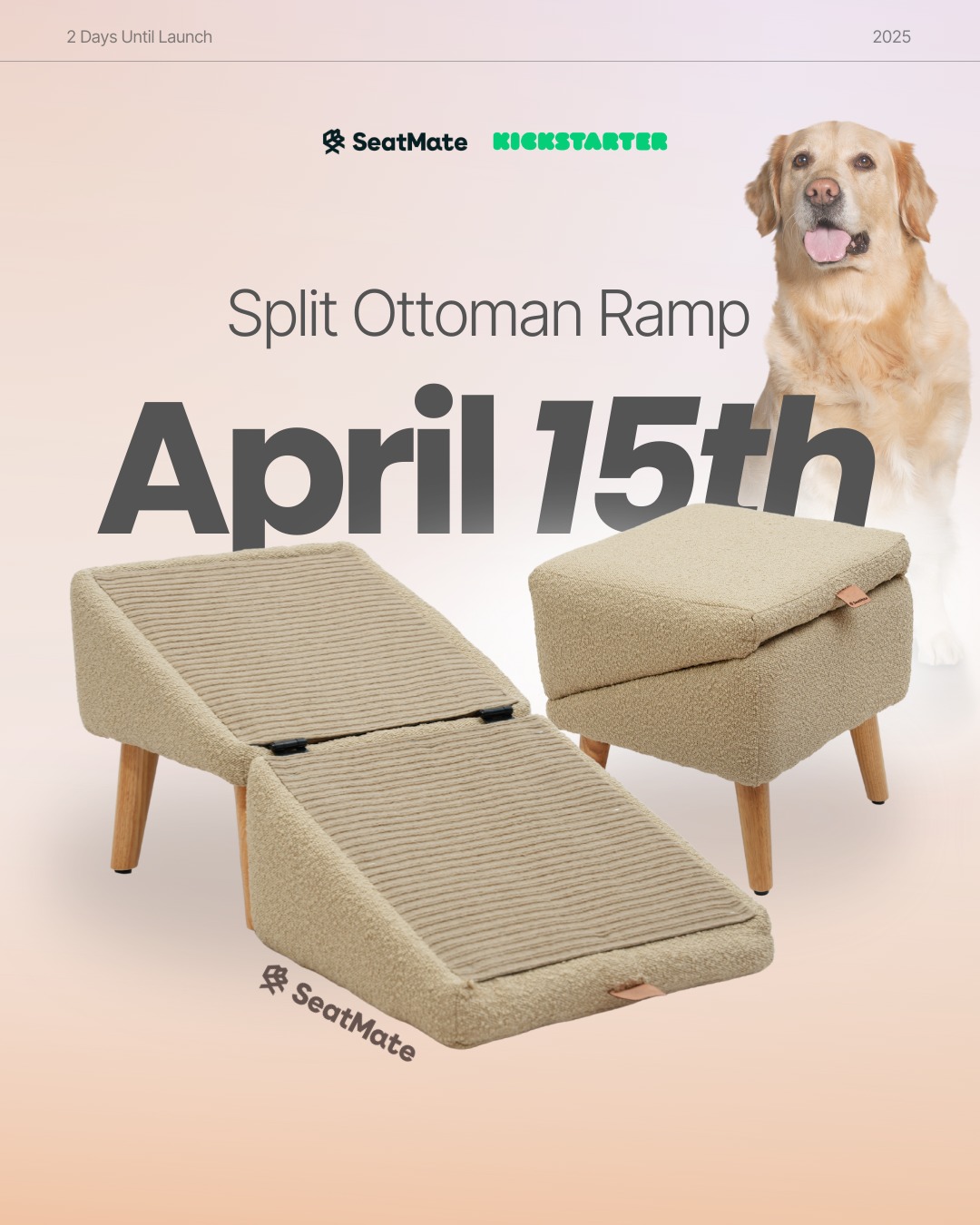 Split Ottoman Dog Ramp For Small/Medium Dogs - Adjustable Folding Ramp & Footrest For Couches & Beds (Khaki, Medium)