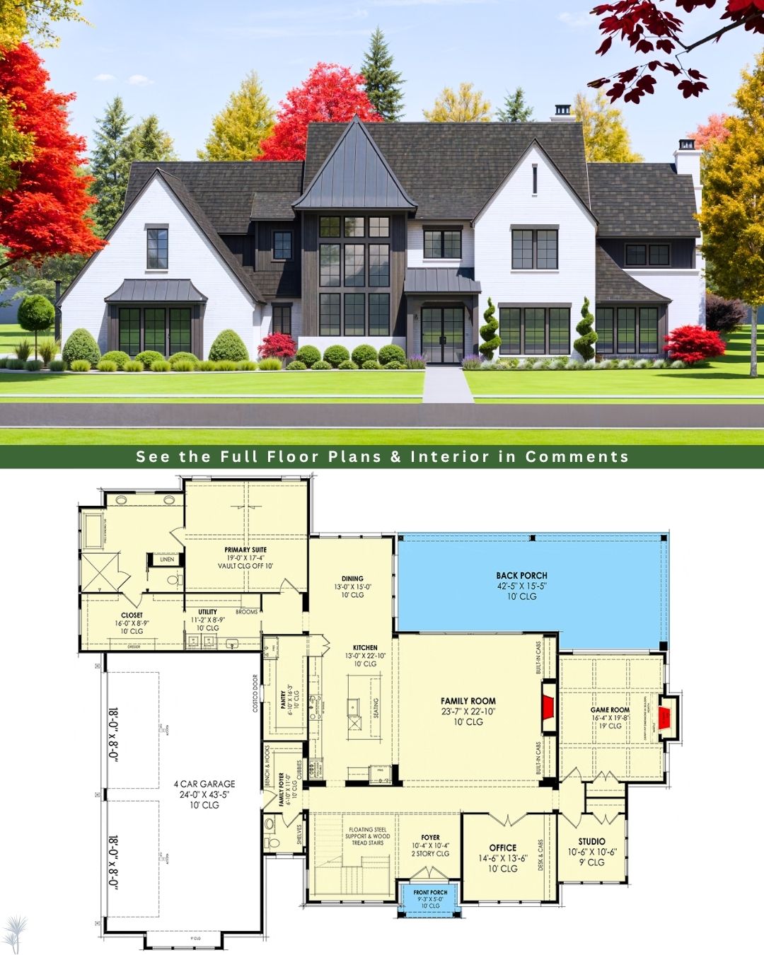 Dream - Here's a captivating 5,032 S.F. Transitional House Plan with 4 ...
