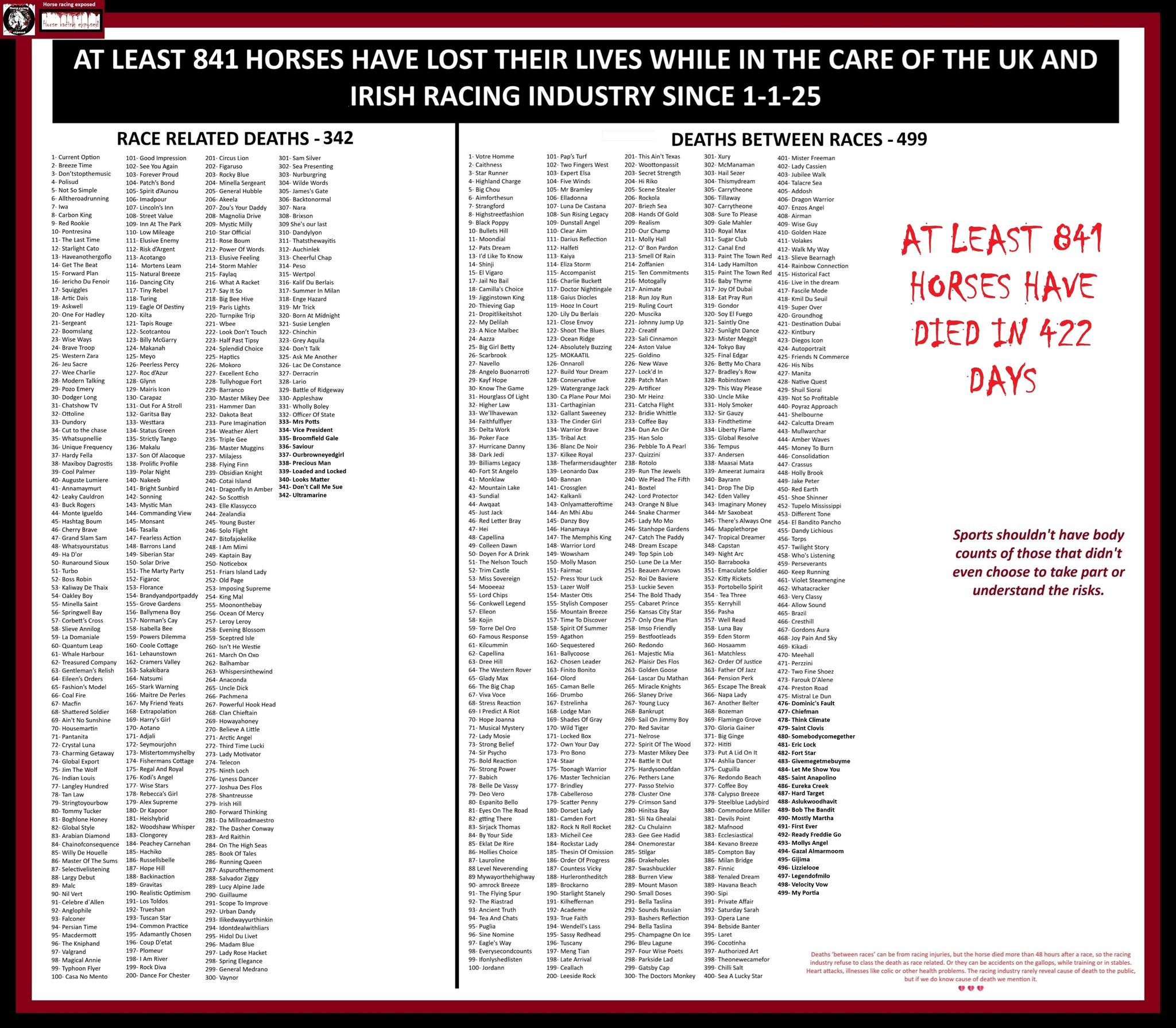AT LEAST 841 HORSES HAVE LOST THEIR... - Horse racing exposed | Facebook
