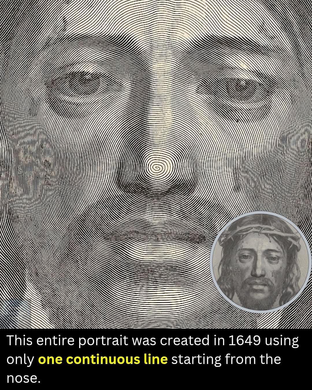 Single line portrait of christ engraving technique