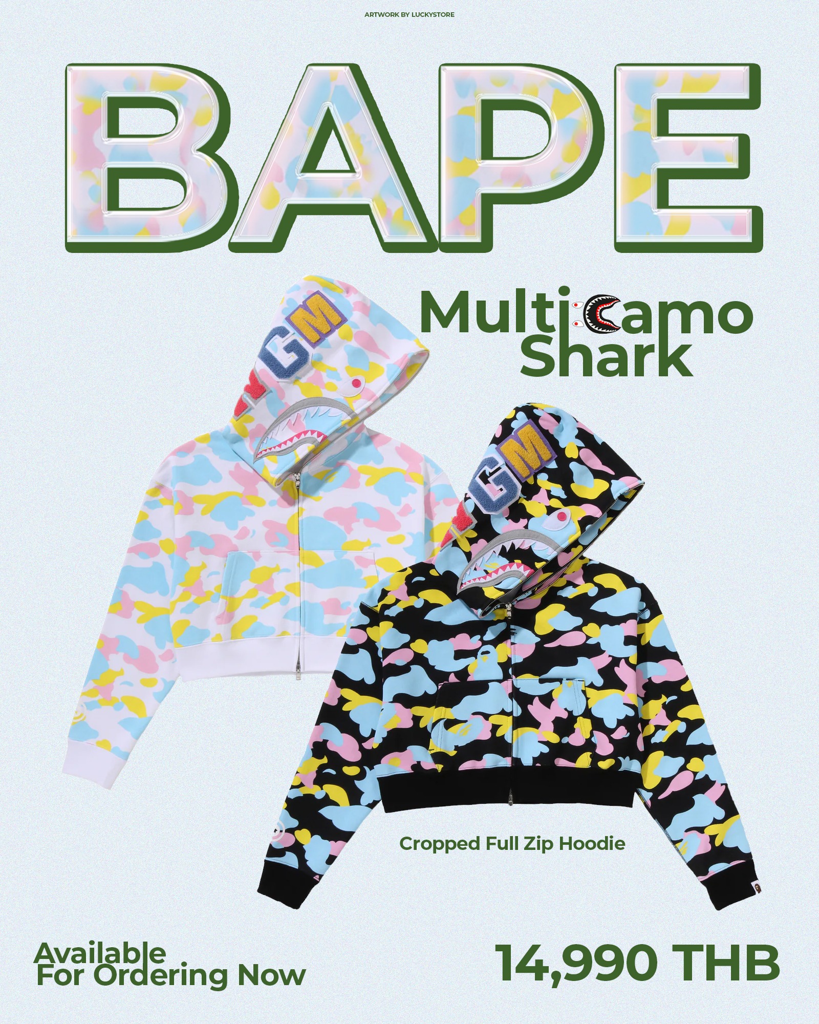BAPE Multi Camo Shark Cropped Full Zip Hoodie Available For 