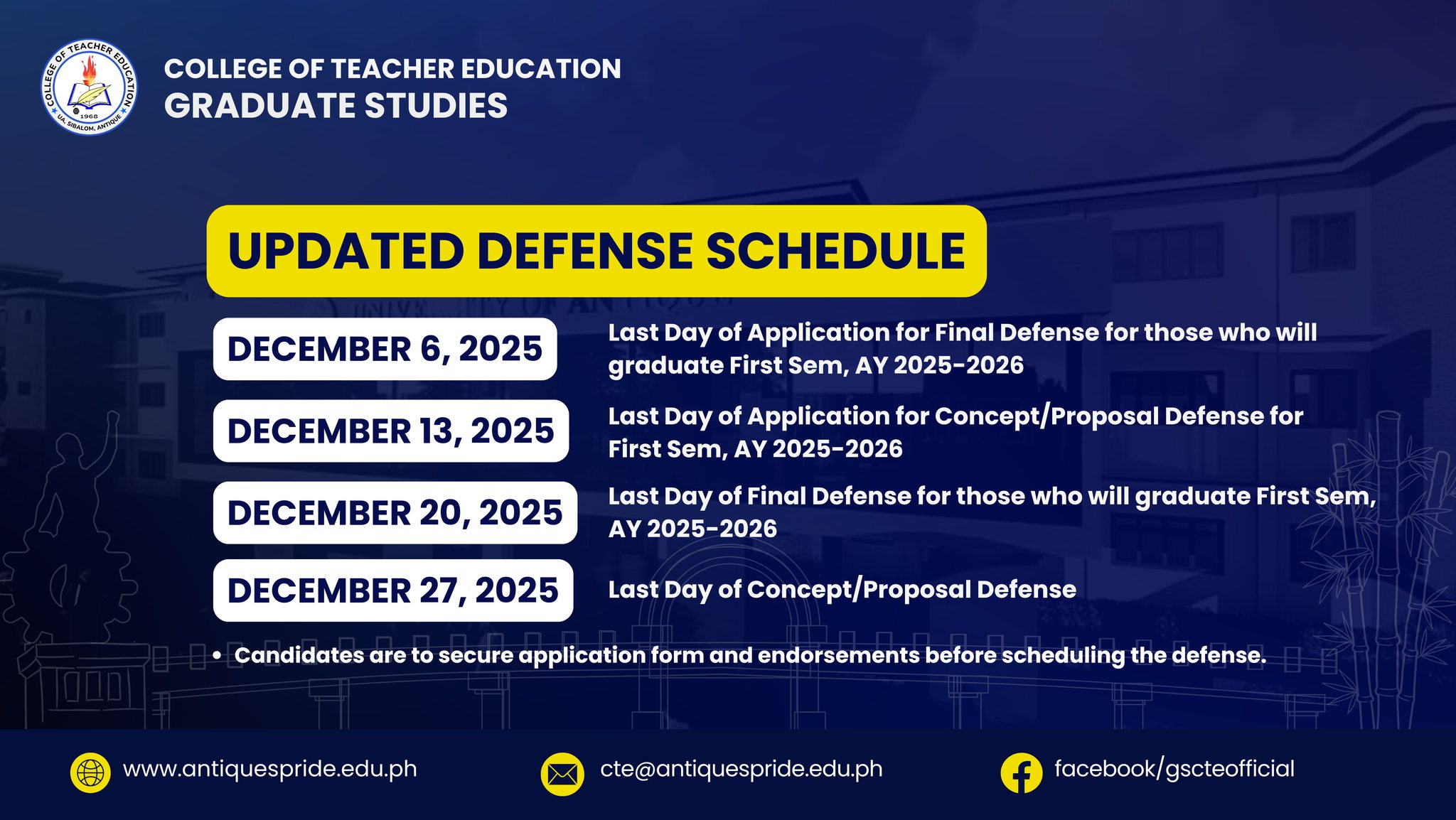 Graduate - Updated Defense Schedule for CTE-GS Please be guided of the ...
