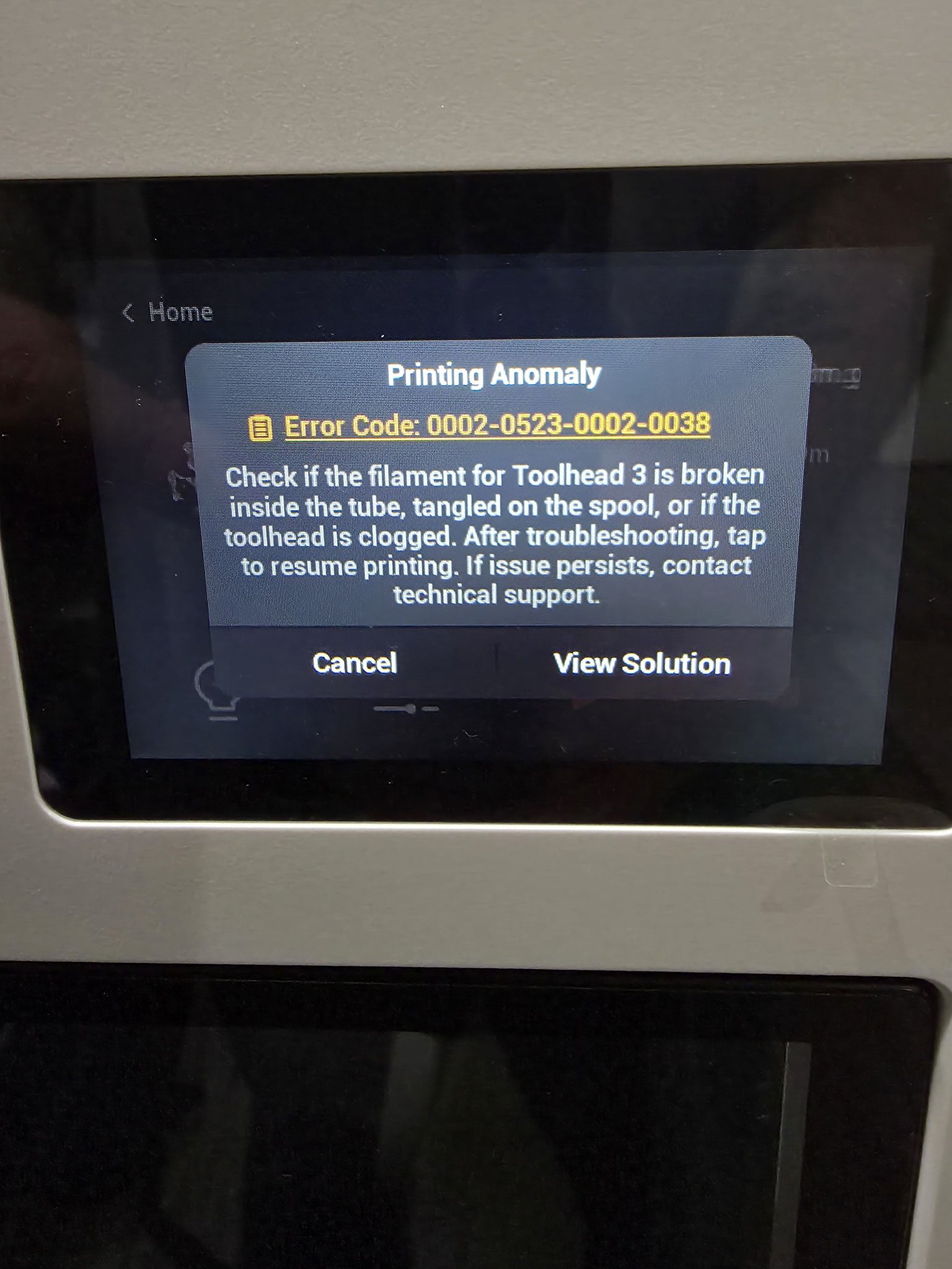 【Complete Topsun 150】+Error 3PSA ビンテージ Snapmaker U1 printing anomaly error code 0002-0523-0002-0038 on