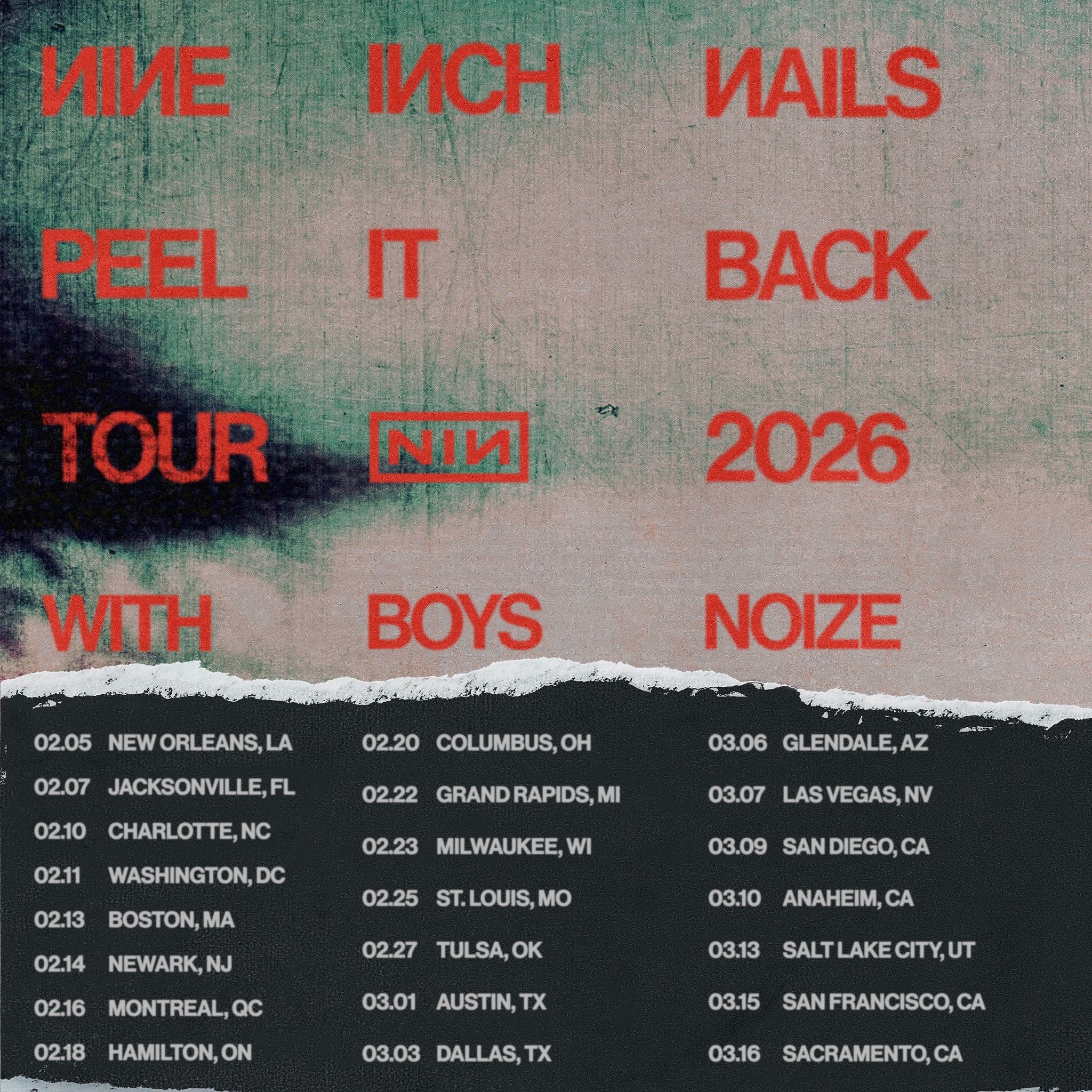 Nine Inch Nails announce 2026 Peel It Back tour dates with Boys Noize