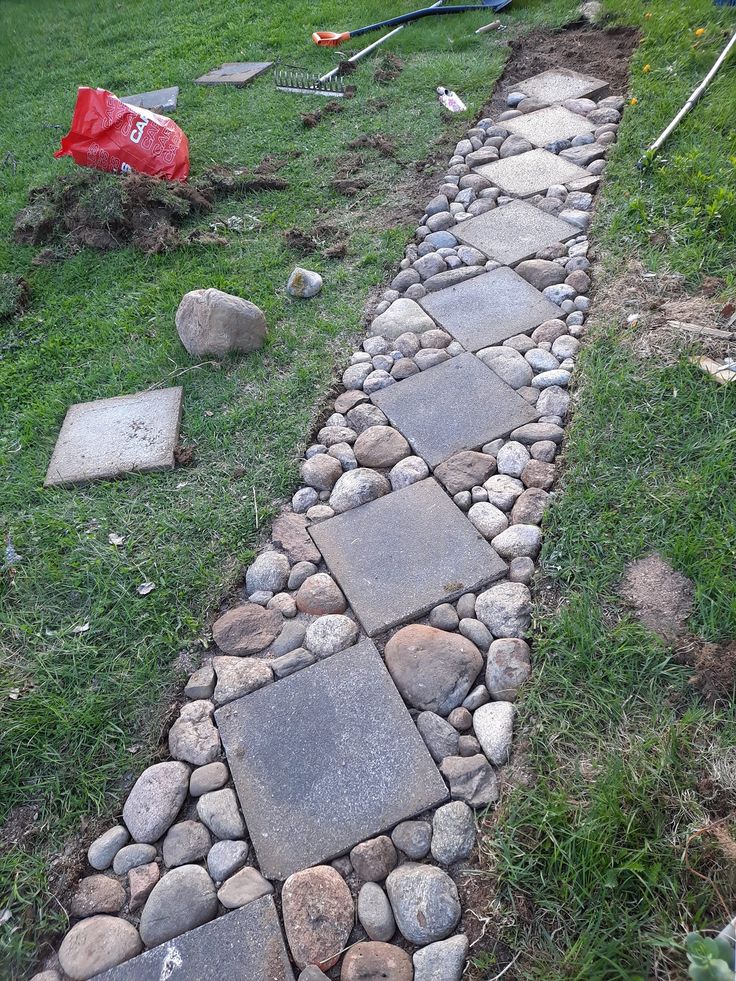 Top - I created a garden path using bricks and pebbles. The bricks were ...
