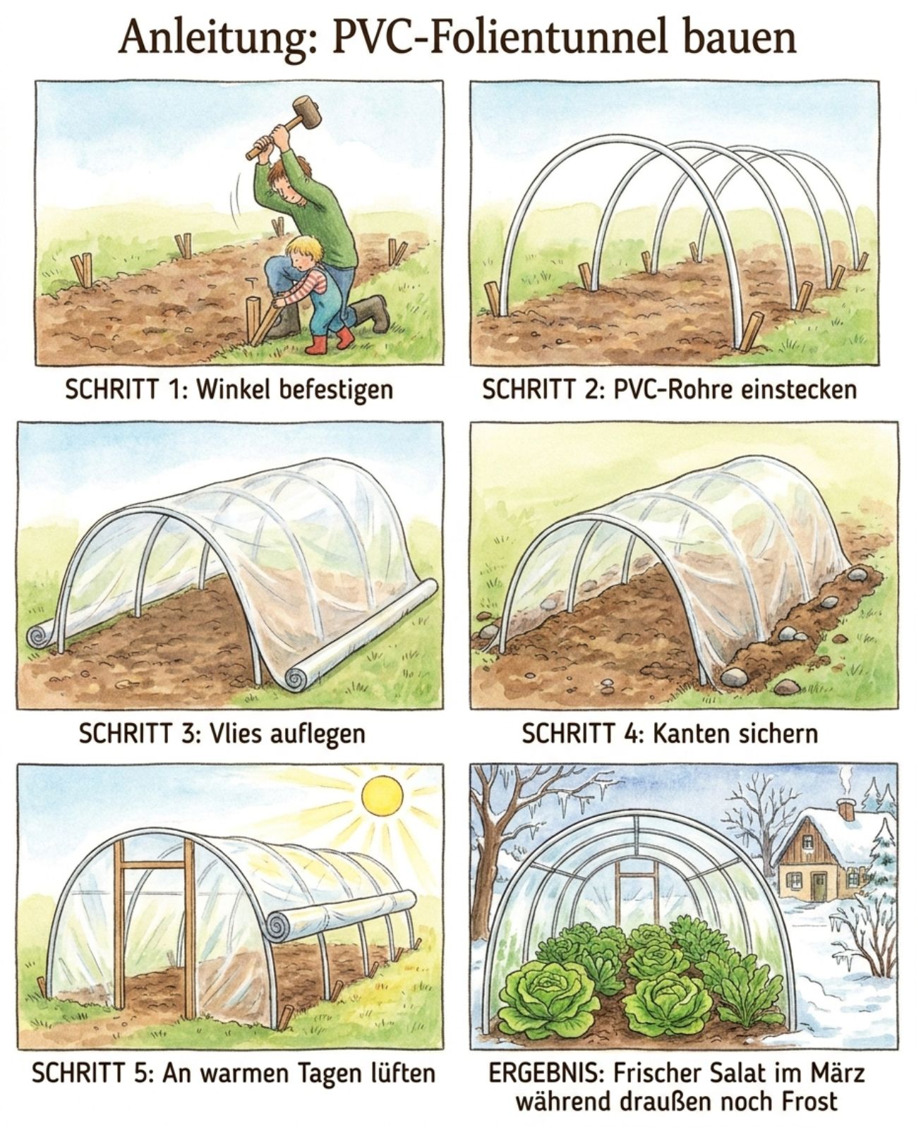 PVC-Folientunnel für Hochbeete Ein PVC-Folientunnel über dem Hochbeet ist eine der einfachsten und kostengünstigsten Methoden, um die Gartensaison erheblich zu verlängern und gleichzeitig empfindliche Kulturen vor Spätfrösten, Starkregen, Hagel und