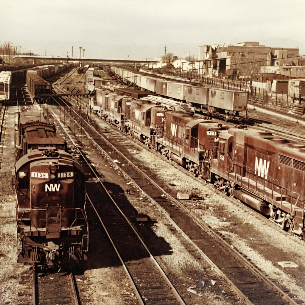 The photograph of N&W Roanoke Yard in February 1981 captures a