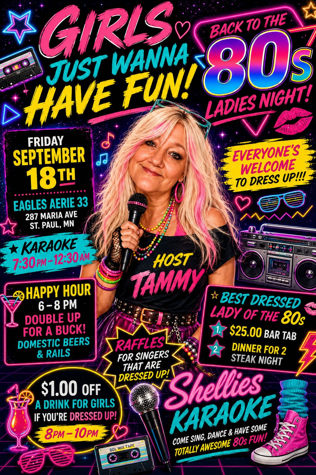wanna dress up like ladies Back to the 80s night karaoke in St. Paul Style_One Shoulder