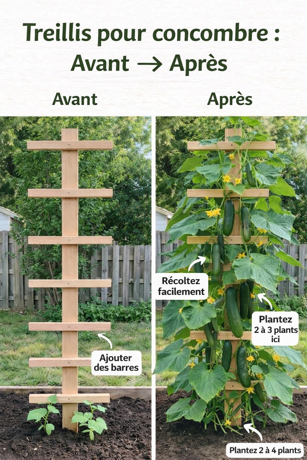 Treillis De Concombre Pour Parterre Surélevé - Treillis Jardin En A Amovible Vert - Support Plantes Légumes Fleurs Grimpantes