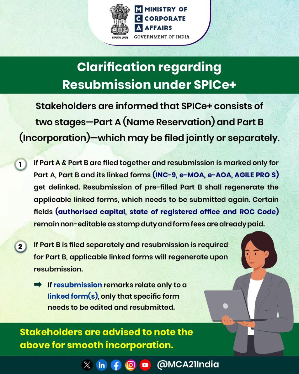 Ministry - 📢 Clarification regarding Resubmission under SPICe+ ...