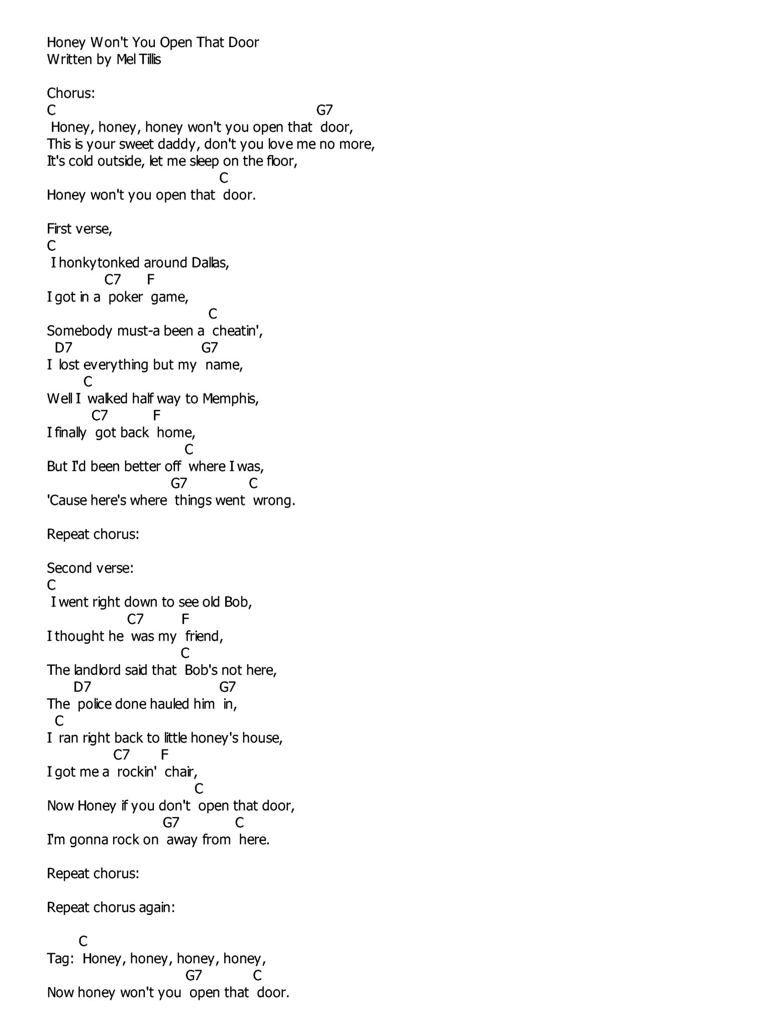 高木フトシ/lyrics re:recording(THE HATE HONEY Honey Wont You Open That Door | Mel Tillis Chords and Lyrics