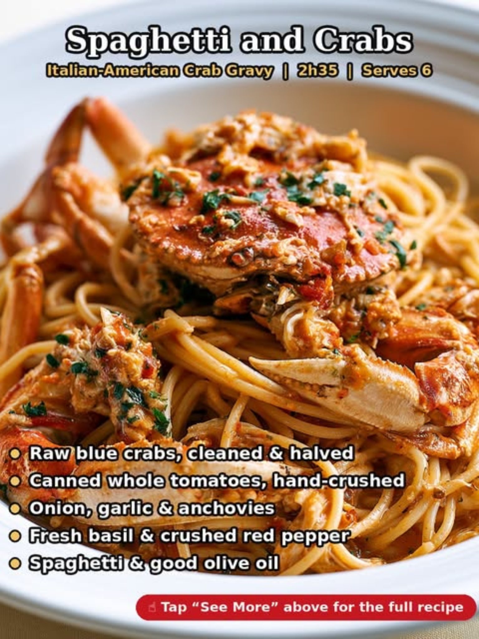 Blue crab tomato sauce recipe from Middletown, CT heritage